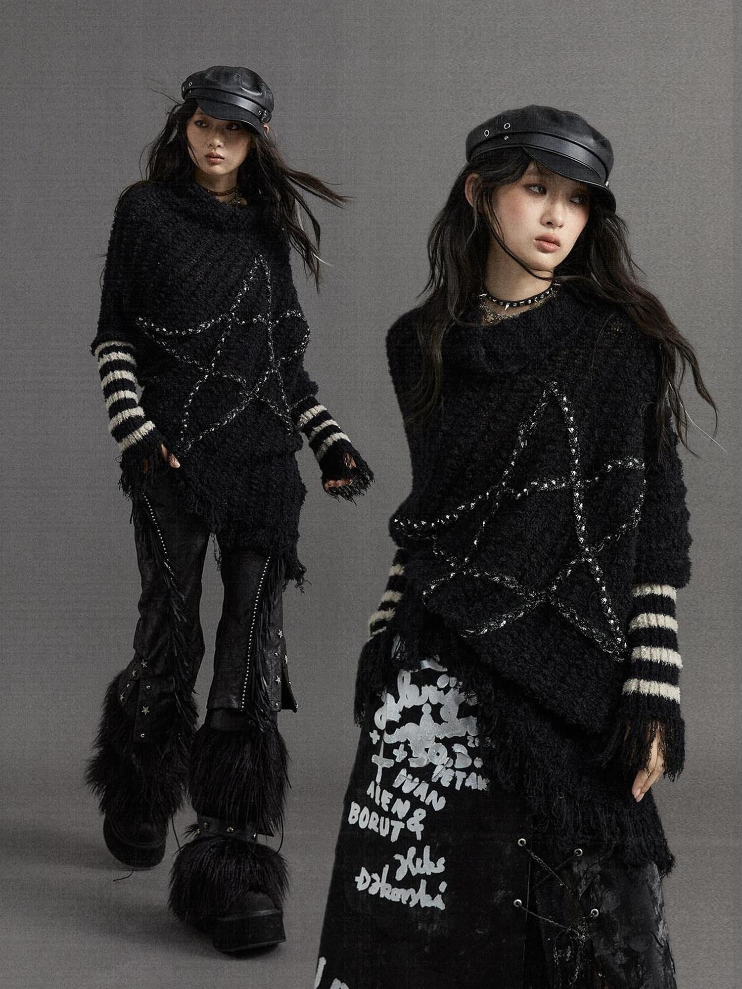 NO ROMANCE Warm Soft Oversized Street Asymmetrical Batwing Cowl Neck Knit Sweaters