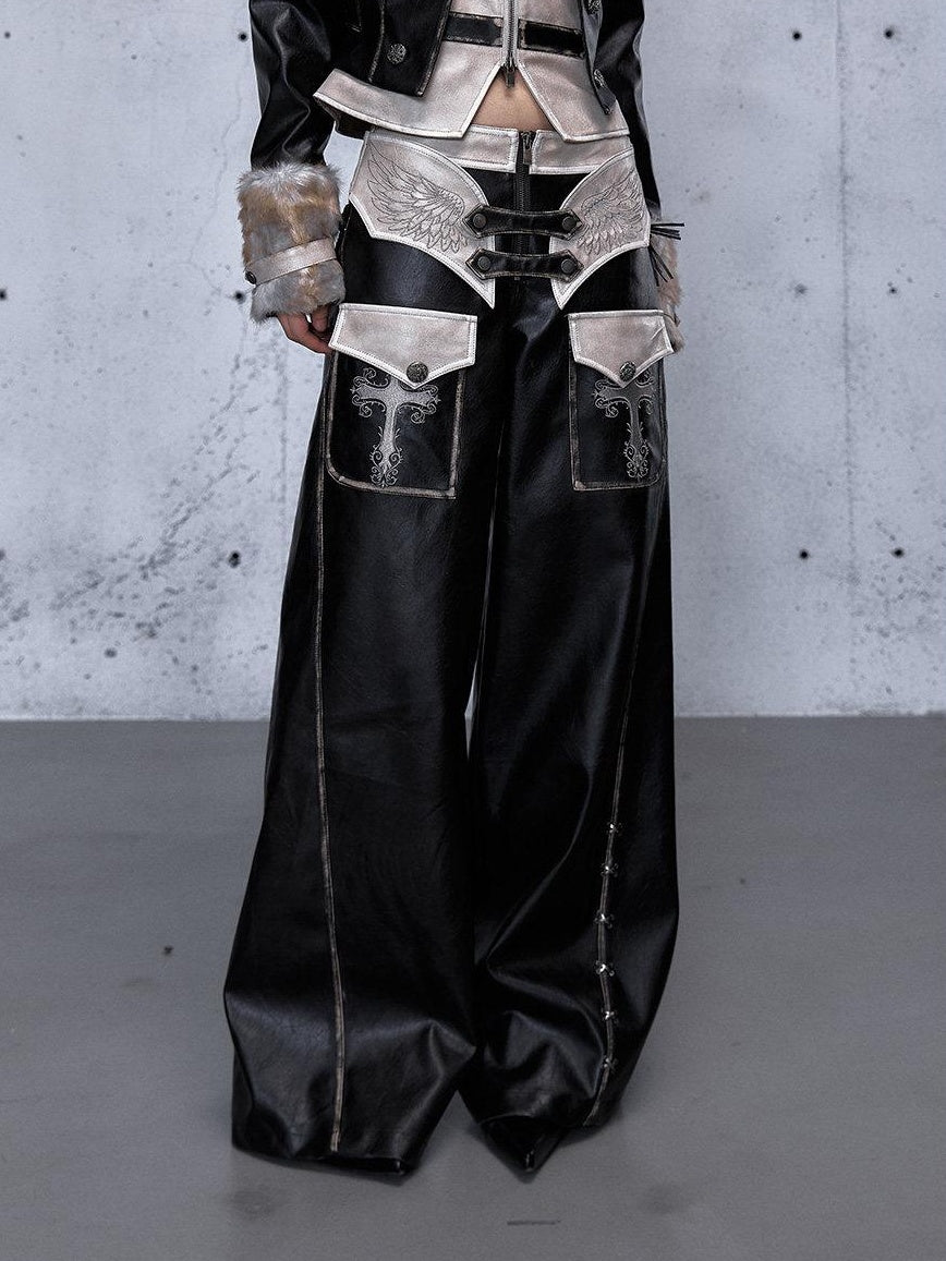 NO ROMANCE Washed Black Distressed Vintage Low Rise Non Stretch Ladies Wide-Leg Pants