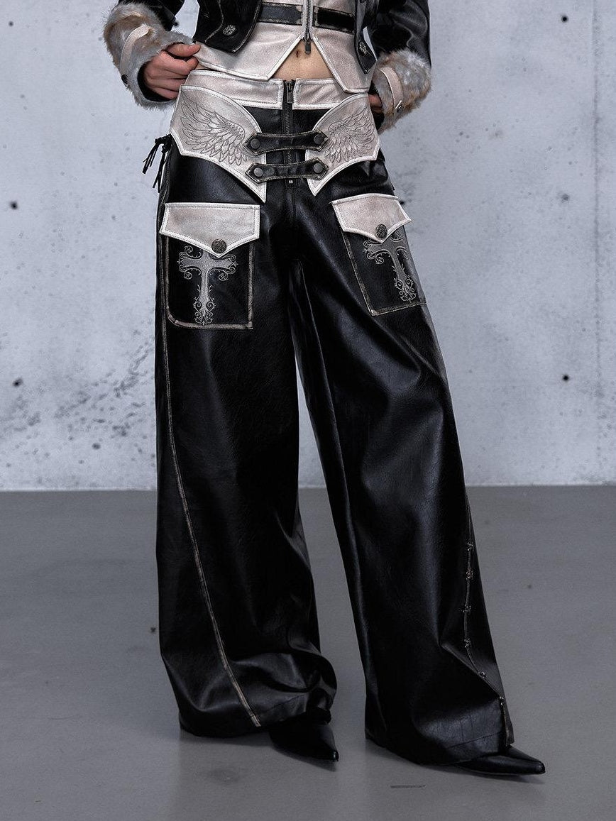 NO ROMANCE Washed Black Distressed Vintage Low Rise Non Stretch Ladies Wide-Leg Pants