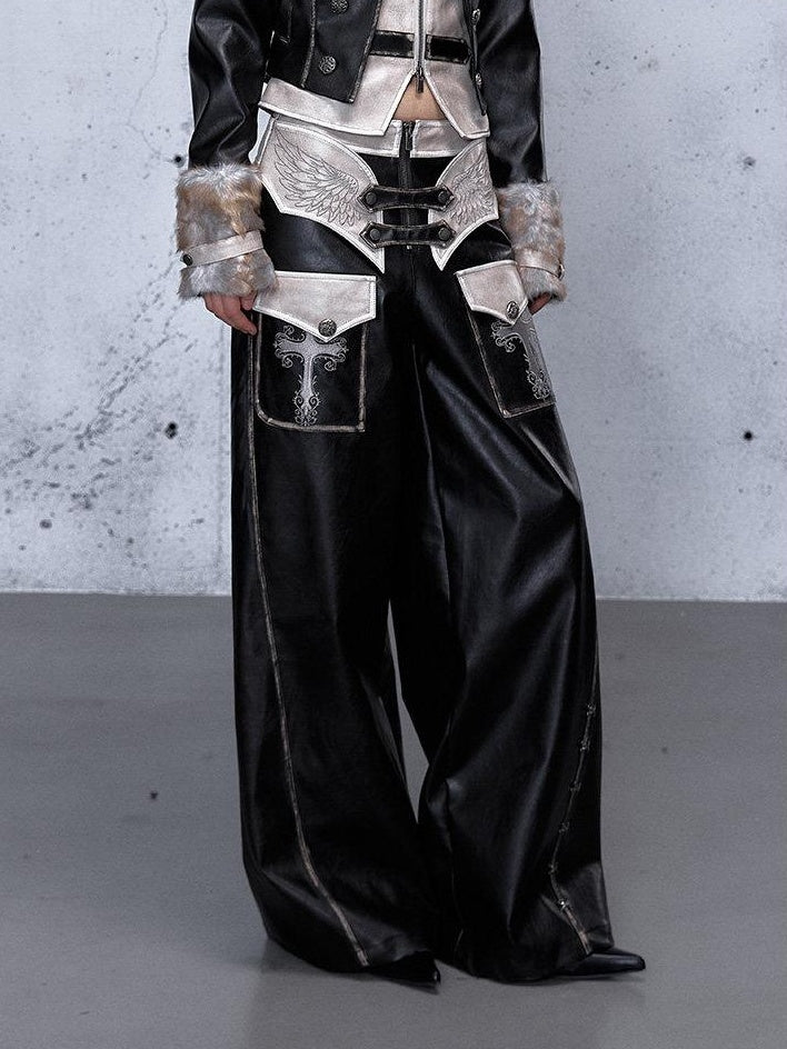 NO ROMANCE Washed Black Distressed Vintage Low Rise Non Stretch Ladies Wide-Leg Pants