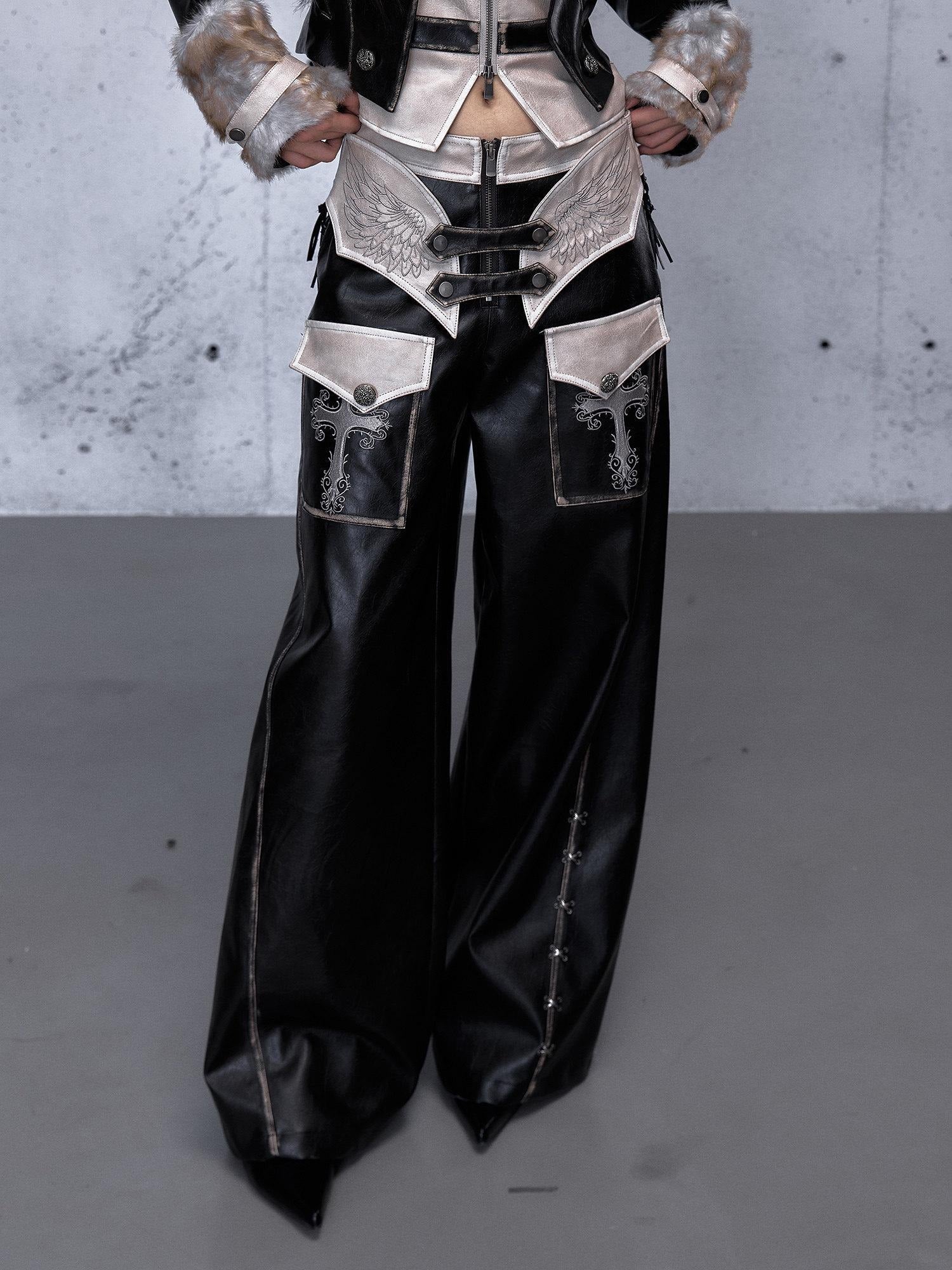 NO ROMANCE Washed Black Distressed Vintage Low Rise Non Stretch Ladies Wide-Leg Pants