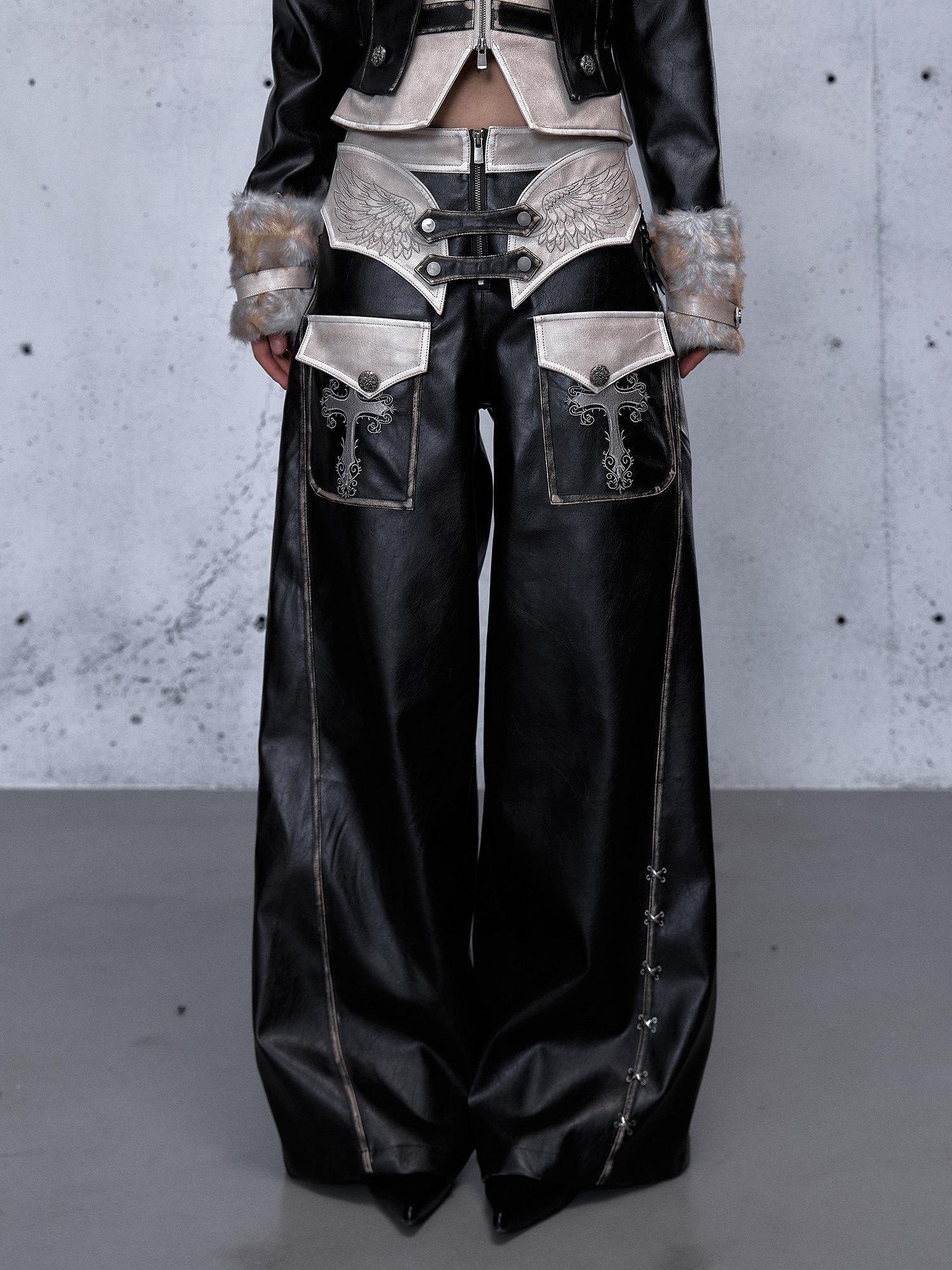 NO ROMANCE Washed Black Distressed Vintage Low Rise Non Stretch Ladies Wide-Leg Pants