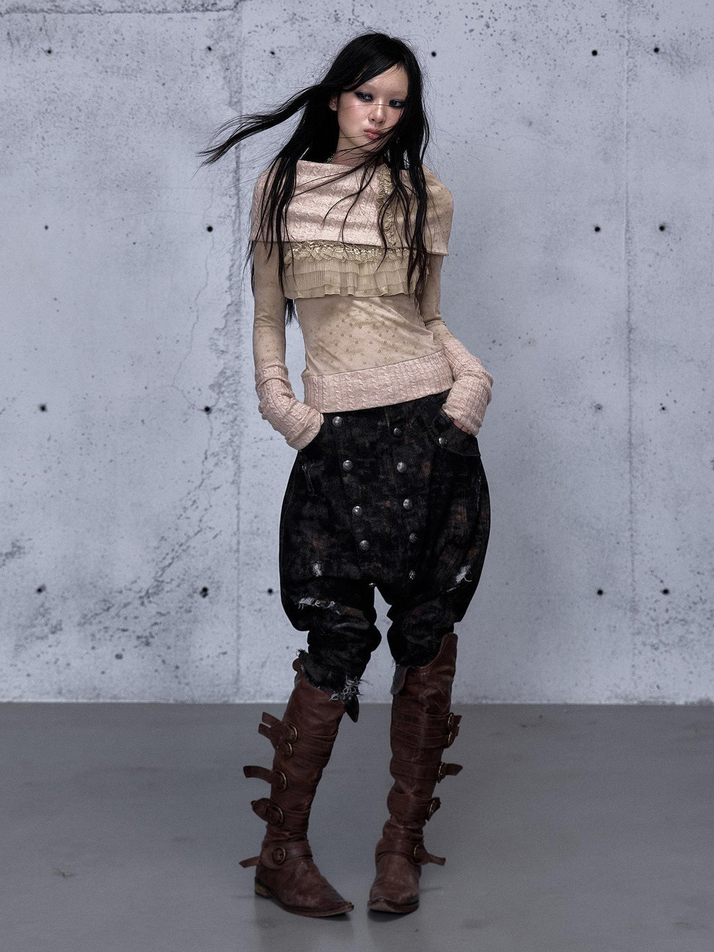 NO ROMANCE Washed Distressed Streetwear Loose Fit Natural Waist Womens Black Denim Shorts