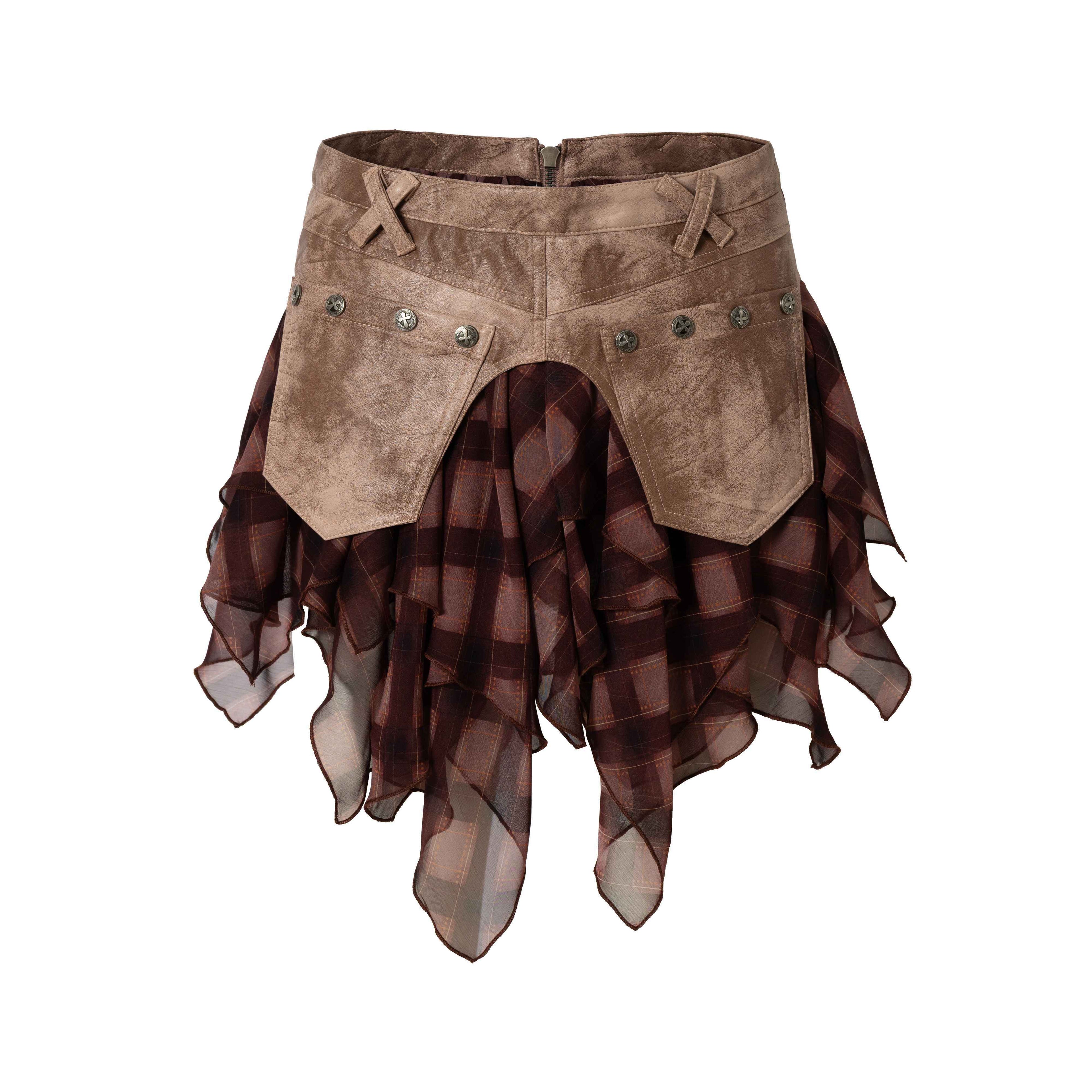 NO_ROMANCE_Washed_Patchwork_Asymmetric_Hem_Mid_Rise_Young_Women_Leopard_Plaid_Mini_Skirts_MISSTT