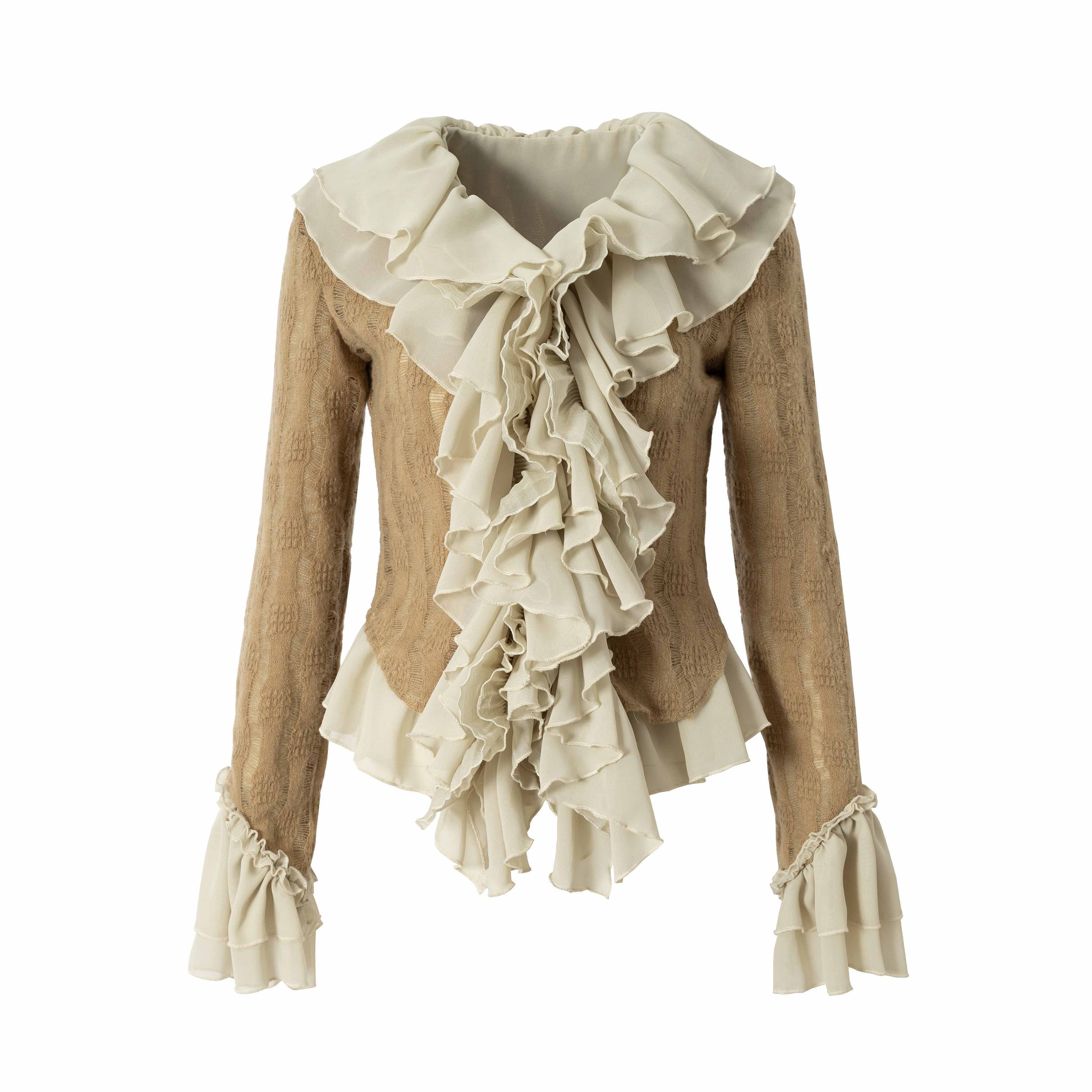 NO_ROMANCE_Wrinkle_Resistant_Vintage_Slim_Ruffle_Collar_Bell_Sleeve_Women_Polyester_Blouses_MISSTT