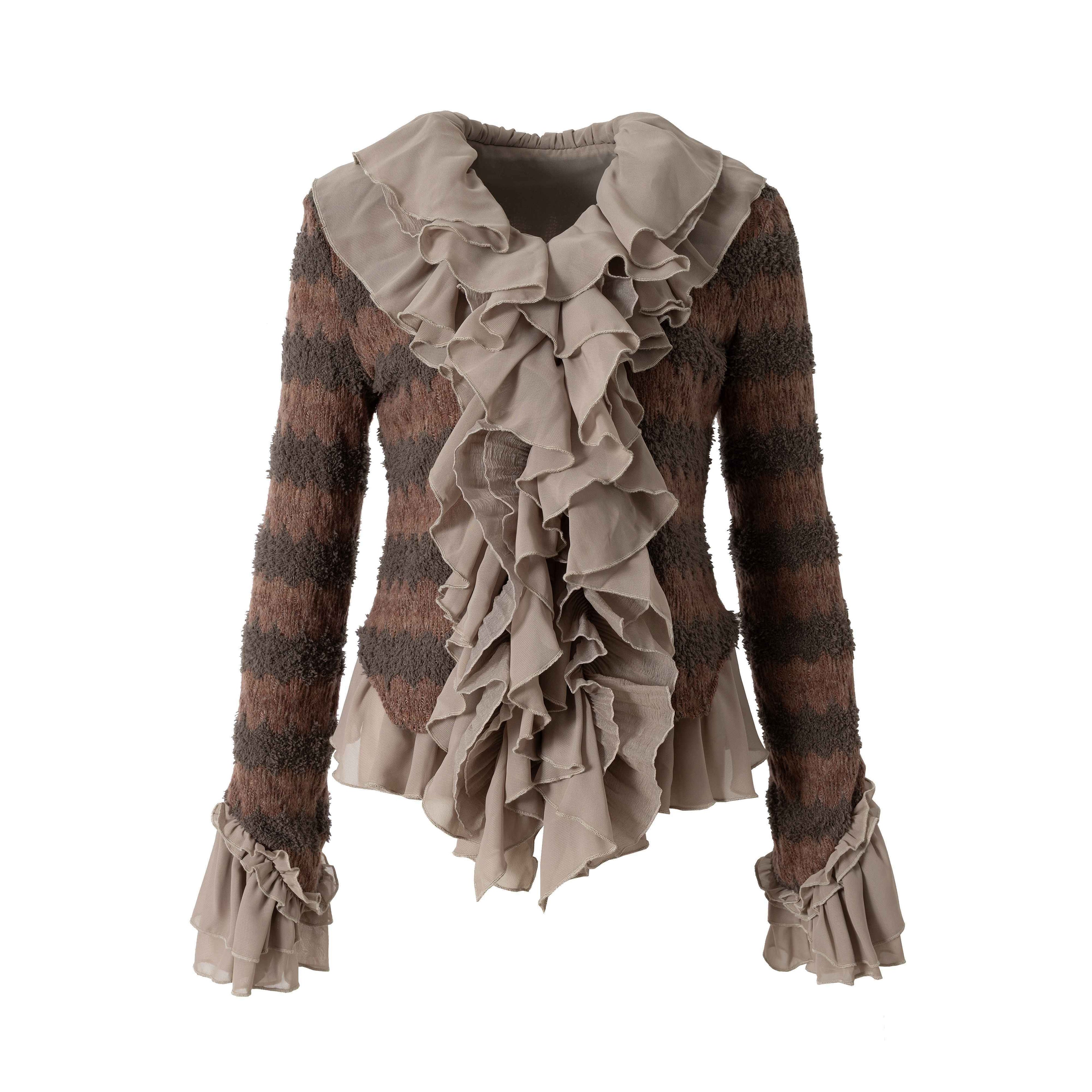 NO_ROMANCE_Wrinkle_Resistant_Vintage_Slim_Ruffle_Collar_Bell_Sleeve_Women_Polyester_Blouses_MISSTT