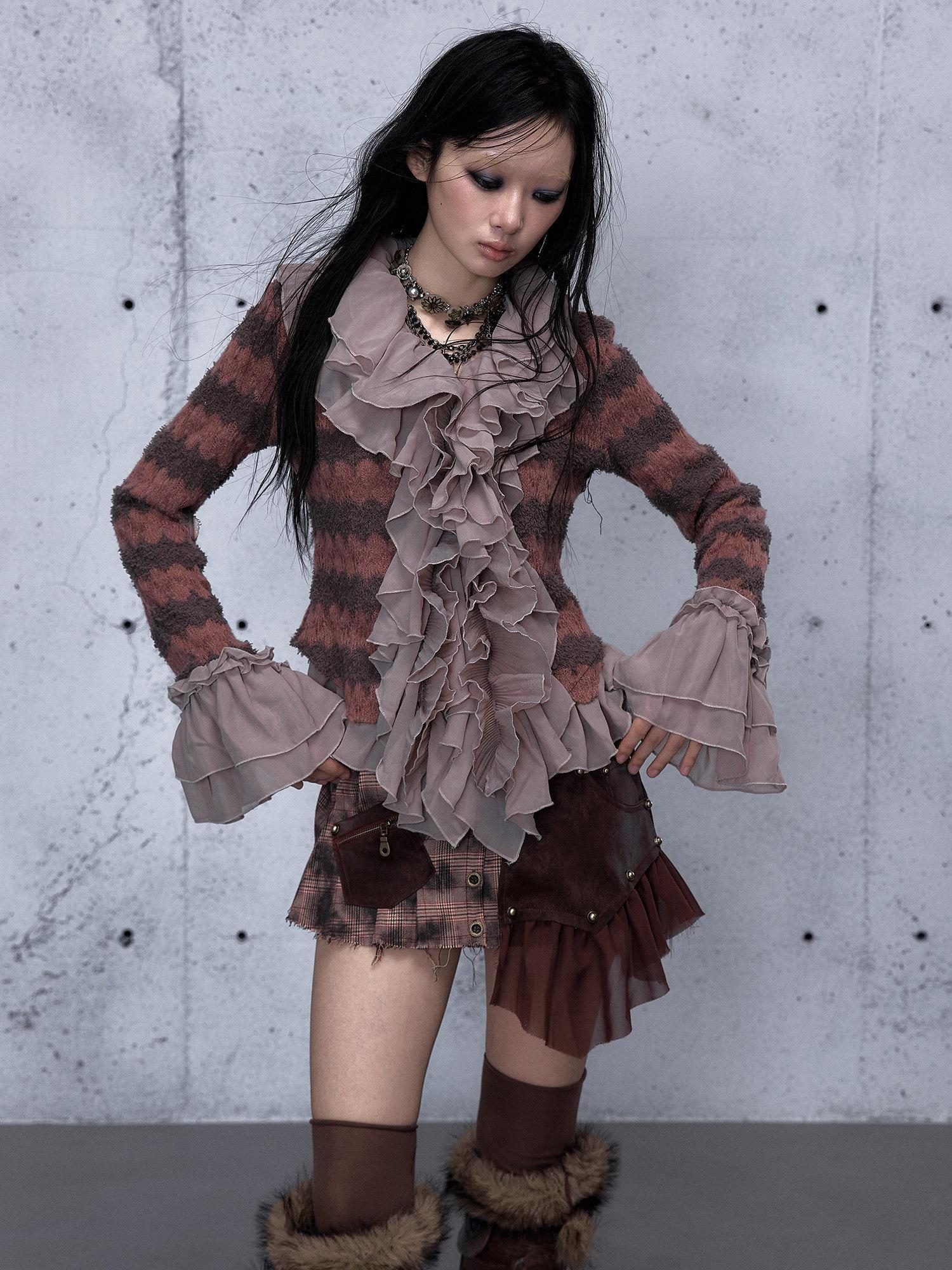 NO ROMANCE Wrinkle Resistant Vintage Slim Ruffle Collar Bell Sleeve Women Polyester Blouses