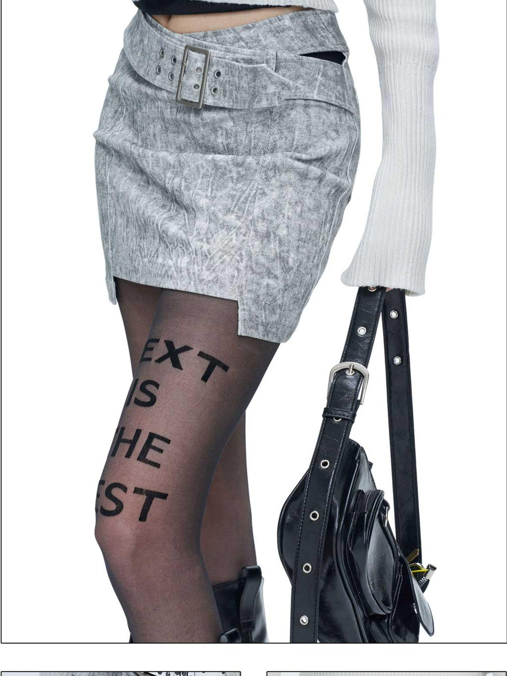 NextPassport MOF Beige Gray Cross Waist Slanted Belt Women's Cotton Blend Mini Skirts