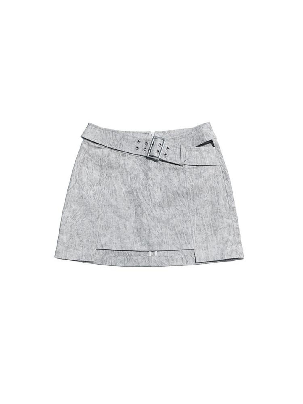 NextPassport MOF Beige Gray Cross Waist Slanted Belt Women's Cotton Blend Mini Skirts