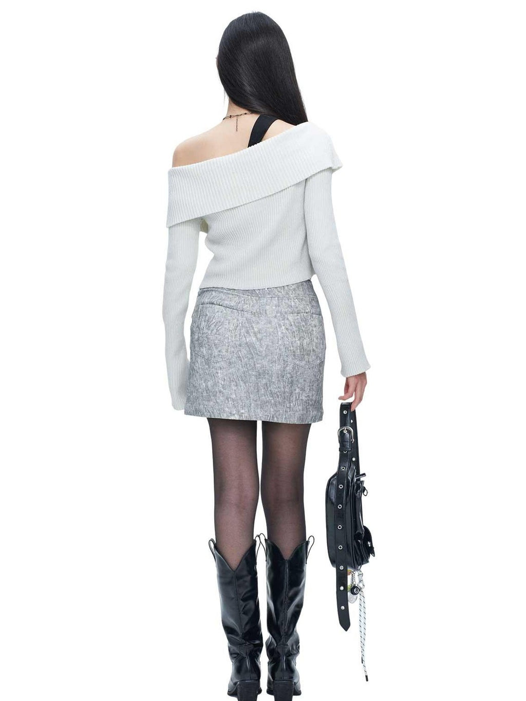 NextPassport MOF Beige Gray Cross Waist Slanted Belt Women's Cotton Blend Mini Skirts