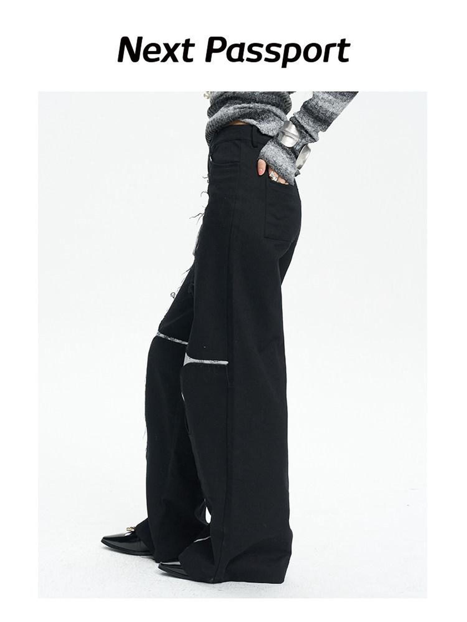 NextPassport MOF Black Asymmetric Silver Cross Sequin Women's Elastic Waist Wide-leg Pants