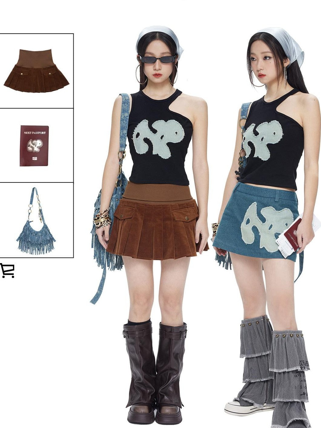NextPassport MOF Black Blue Colorblock Asymmetrical Patch Cutout Women's Cotton Tank Tops