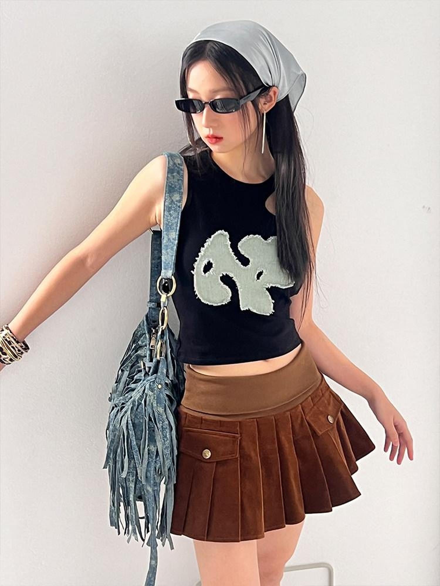NextPassport MOF Black Blue Colorblock Asymmetrical Patch Cutout Women's Cotton Tank Tops