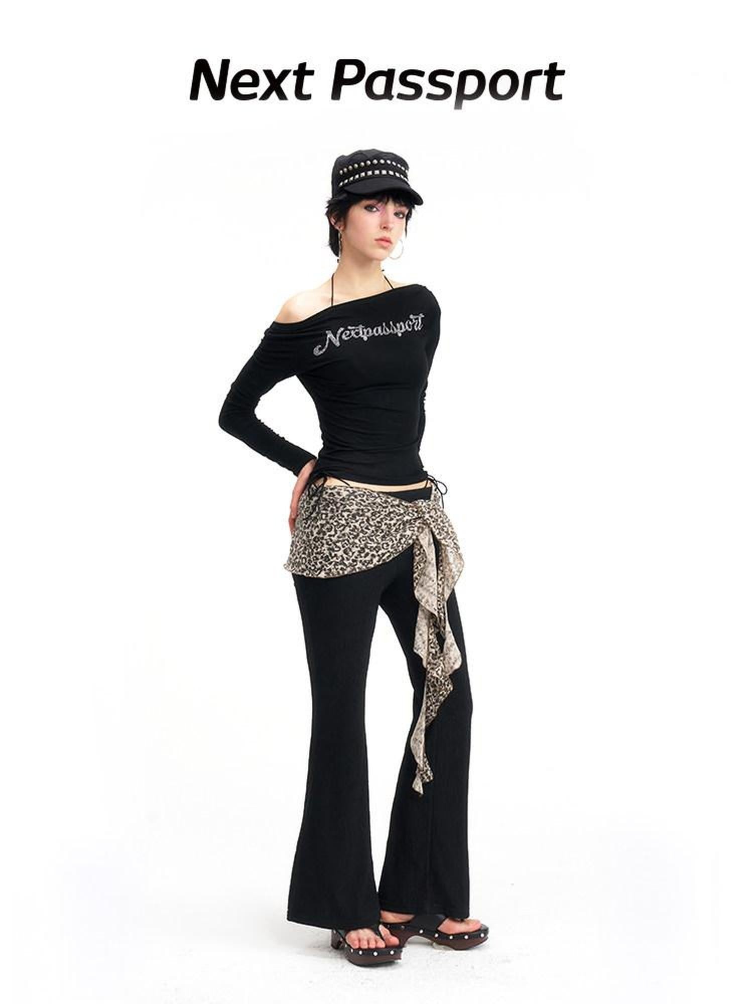 NextPassport MOF Black Boatneck Rhinestone Women's Viscose Spandex Long Sleeve T-shirts