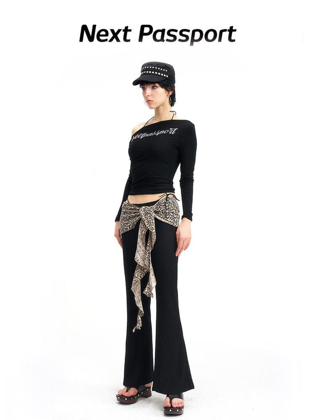 NextPassport MOF Black Boatneck Rhinestone Women's Viscose Spandex Long Sleeve T-shirts