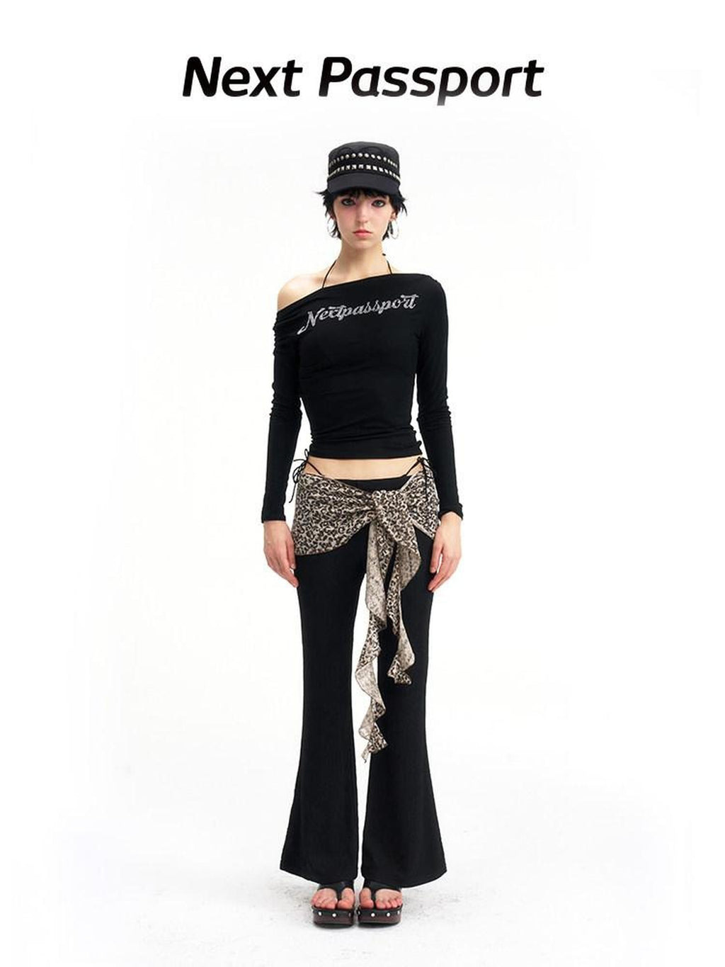 NextPassport MOF Black Boatneck Rhinestone Women's Viscose Spandex Long Sleeve T-shirts