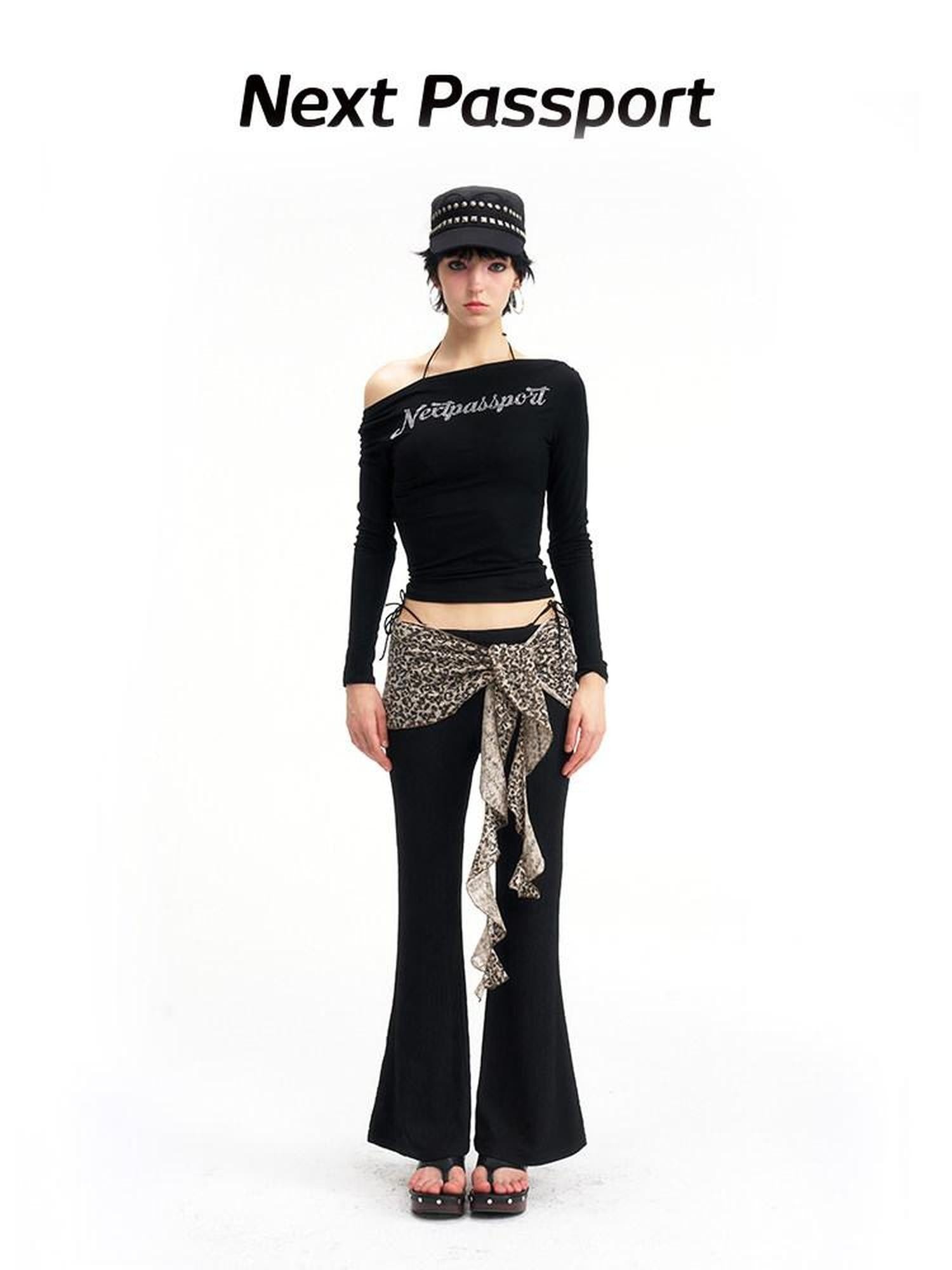 NextPassport MOF Black Boatneck Rhinestone Women's Viscose Spandex Long Sleeve T-shirts