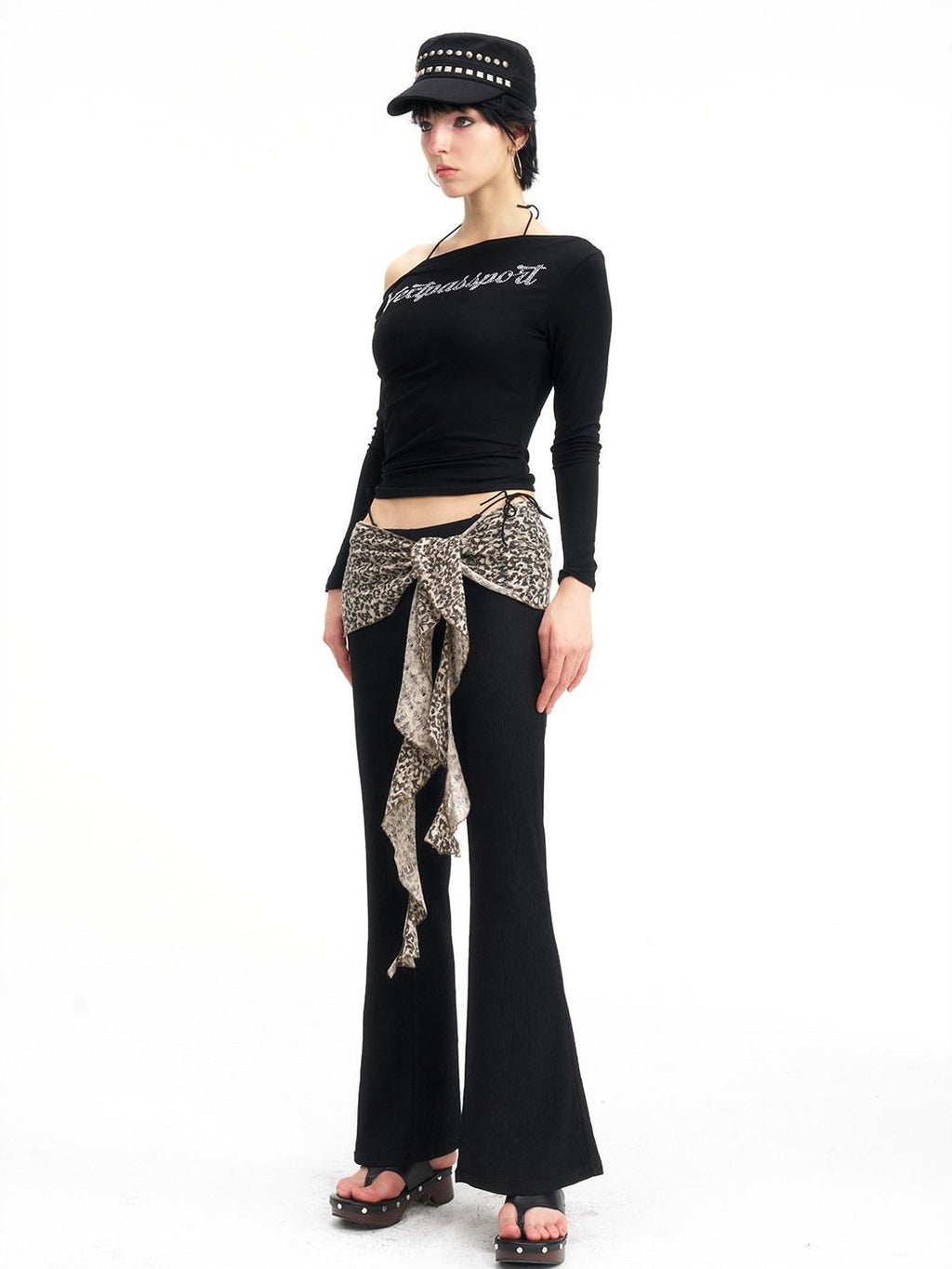 NextPassport MOF Black Boatneck Rhinestone Women's Viscose Spandex Long Sleeve T-shirts