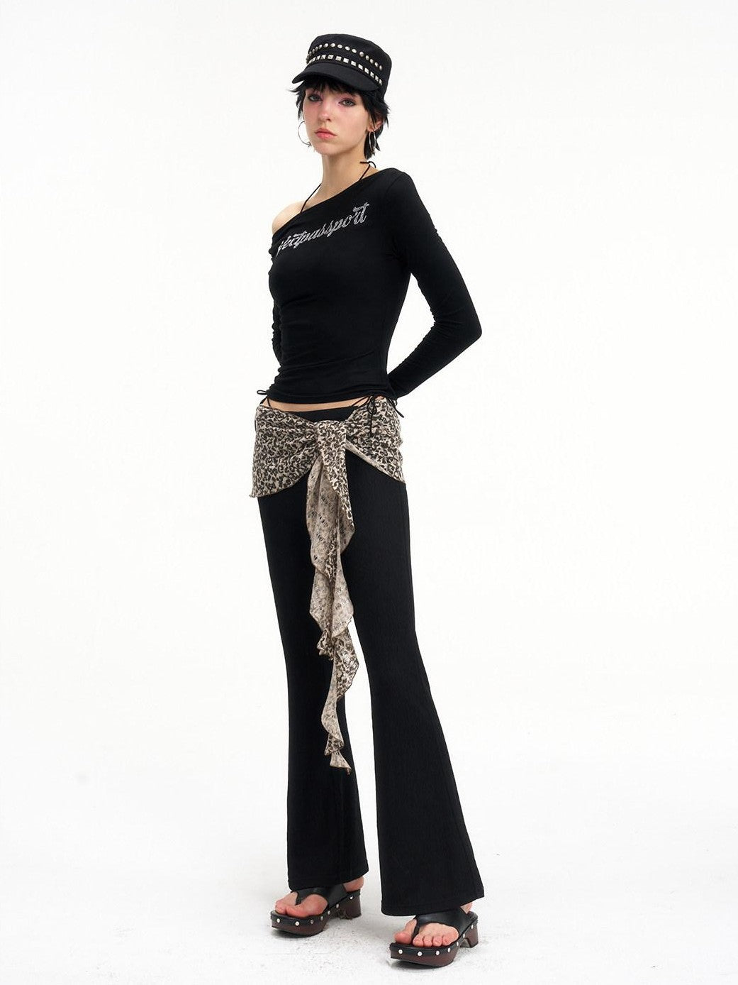 NextPassport MOF Black Boatneck Rhinestone Women's Viscose Spandex Long Sleeve T-shirts