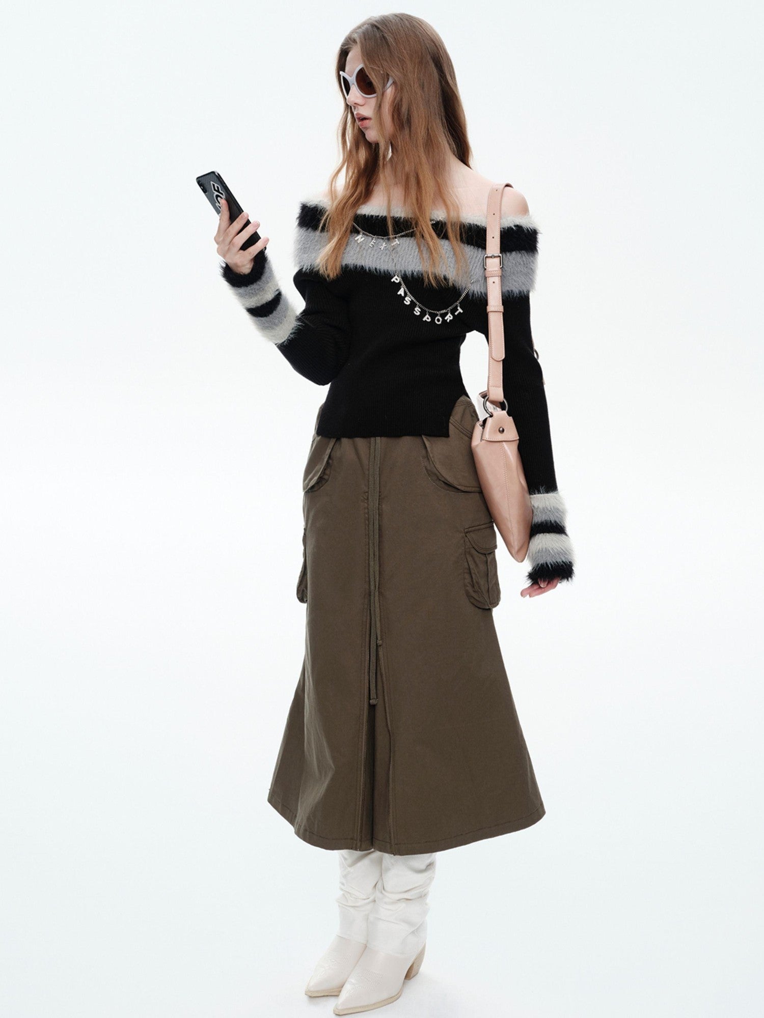 NextPassport MOF Black Convertible One Shoulder Knit Women's Off-shoulder Sweaters