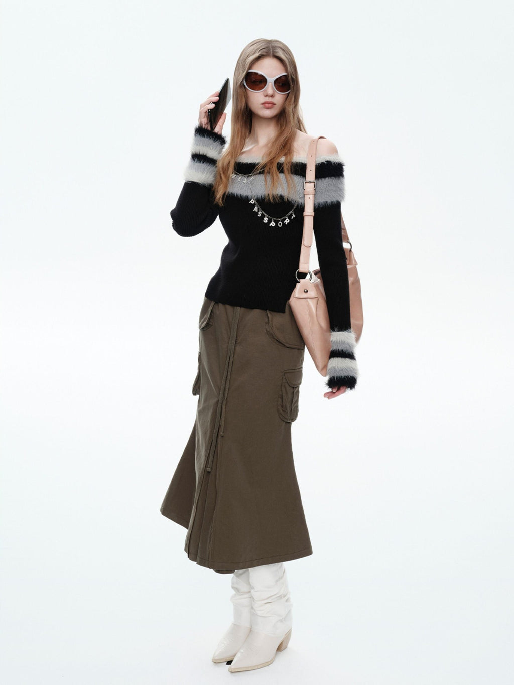 NextPassport MOF Black Convertible One Shoulder Knit Women's Off-shoulder Sweaters