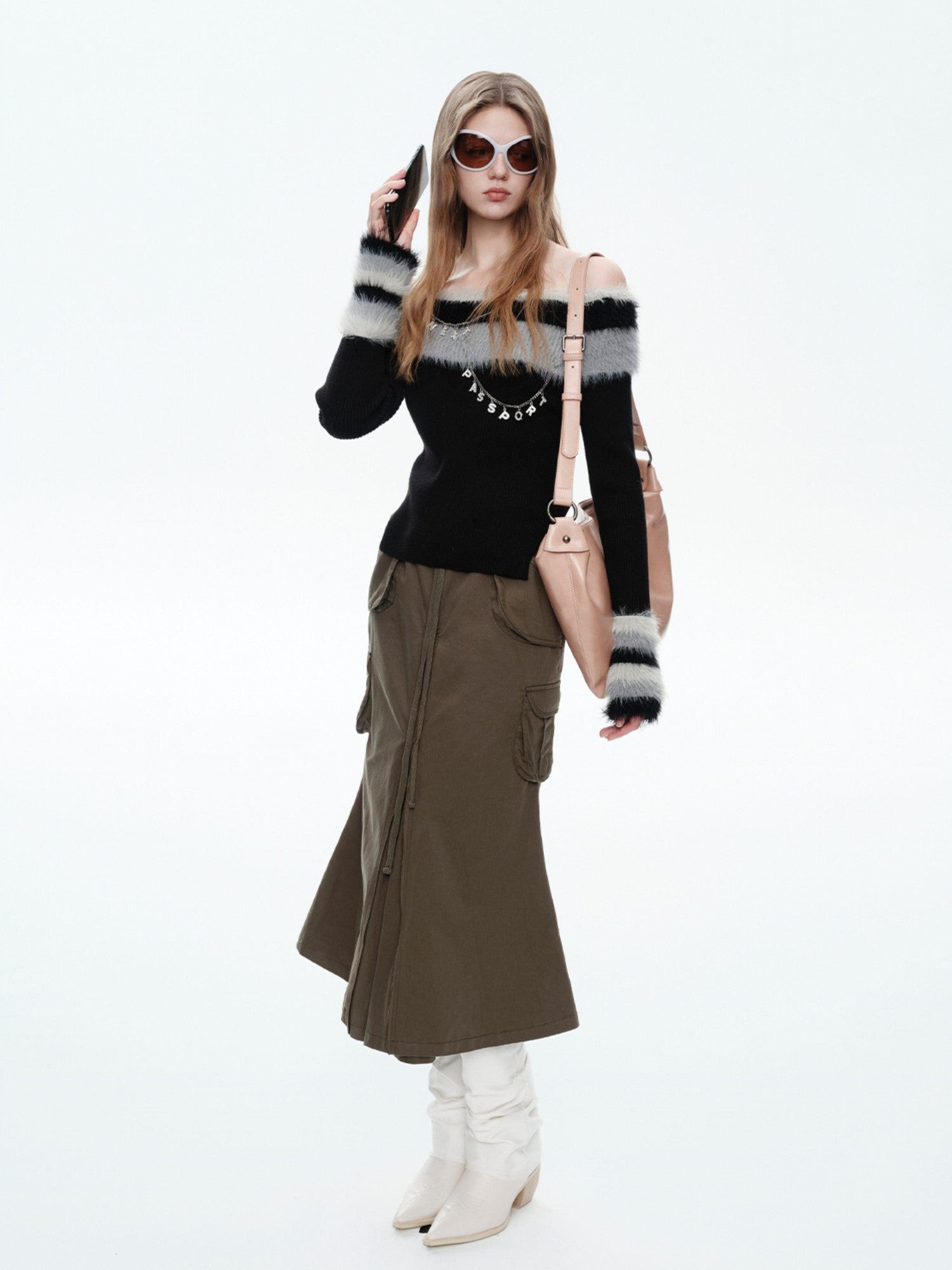 NextPassport MOF Black Convertible One Shoulder Knit Women's Off-shoulder Sweaters