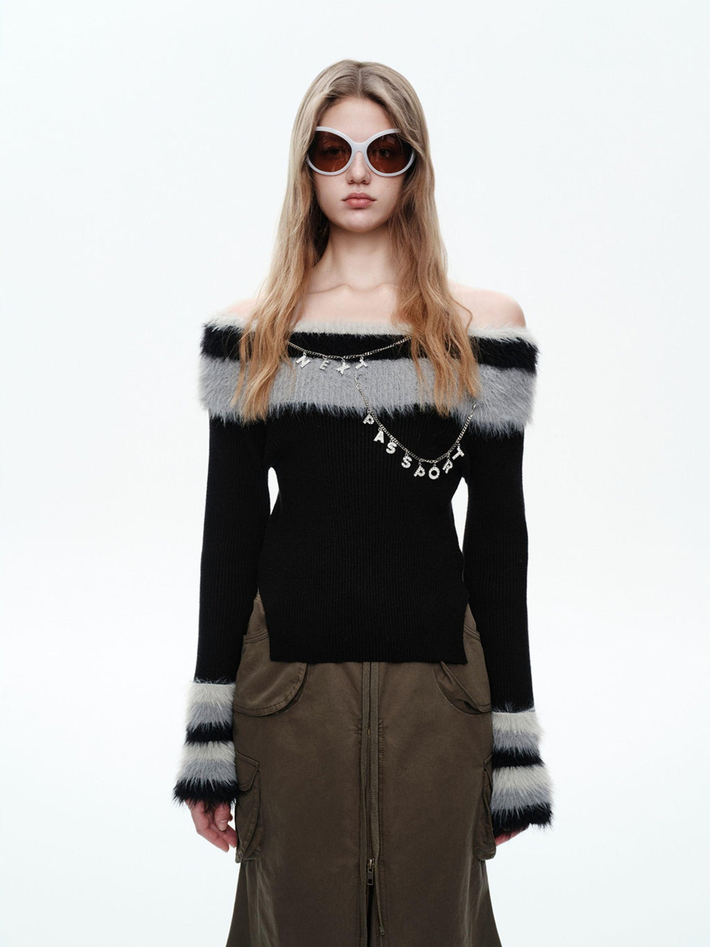 NextPassport MOF Black Convertible One Shoulder Knit Women's Off-shoulder Sweaters