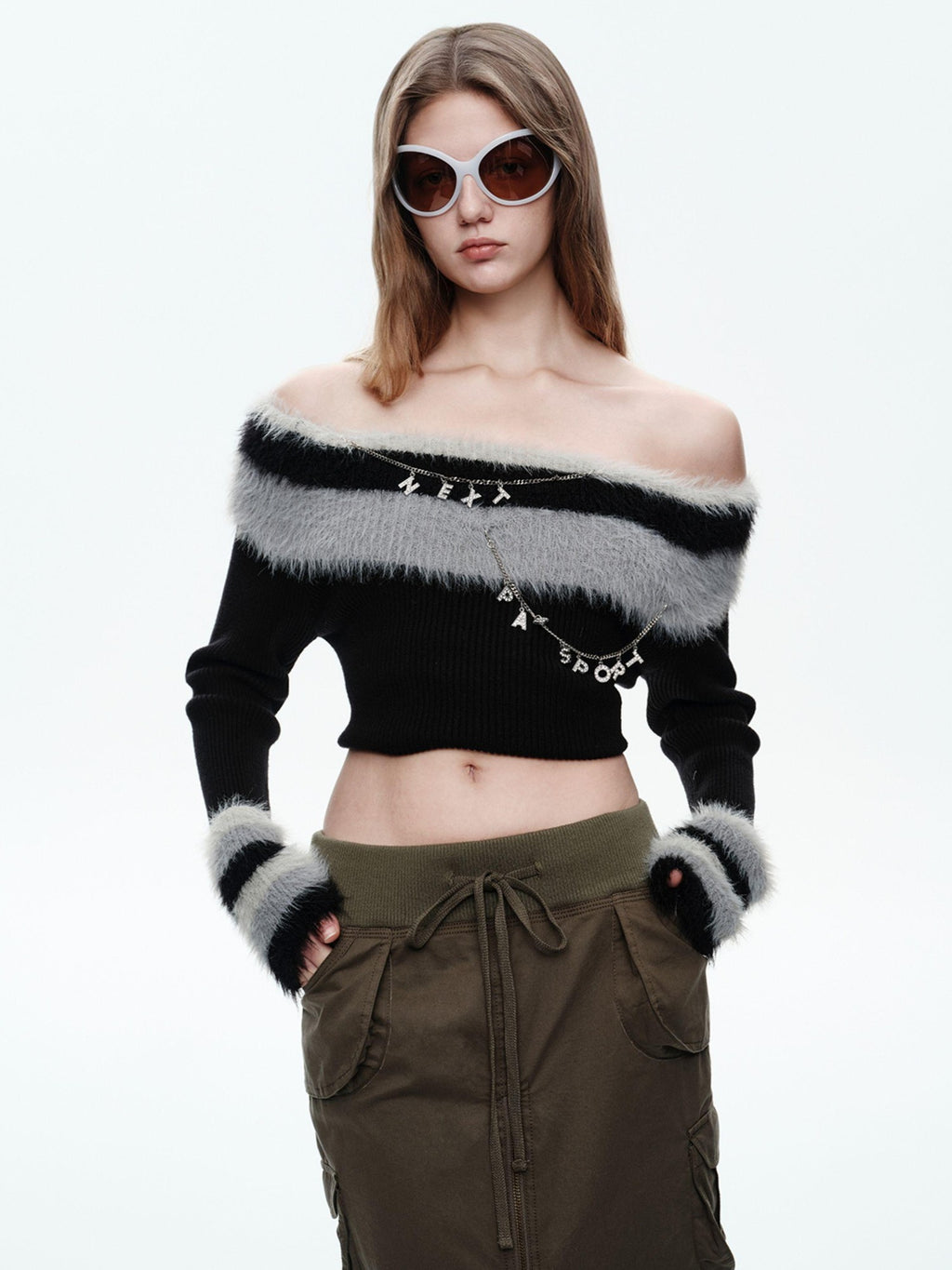 NextPassport MOF Black Convertible One Shoulder Knit Women's Off-shoulder Sweaters