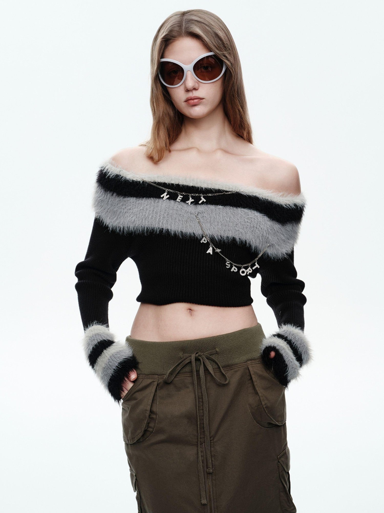 NextPassport MOF Black Convertible One Shoulder Knit Women's Off-shoulder Sweaters