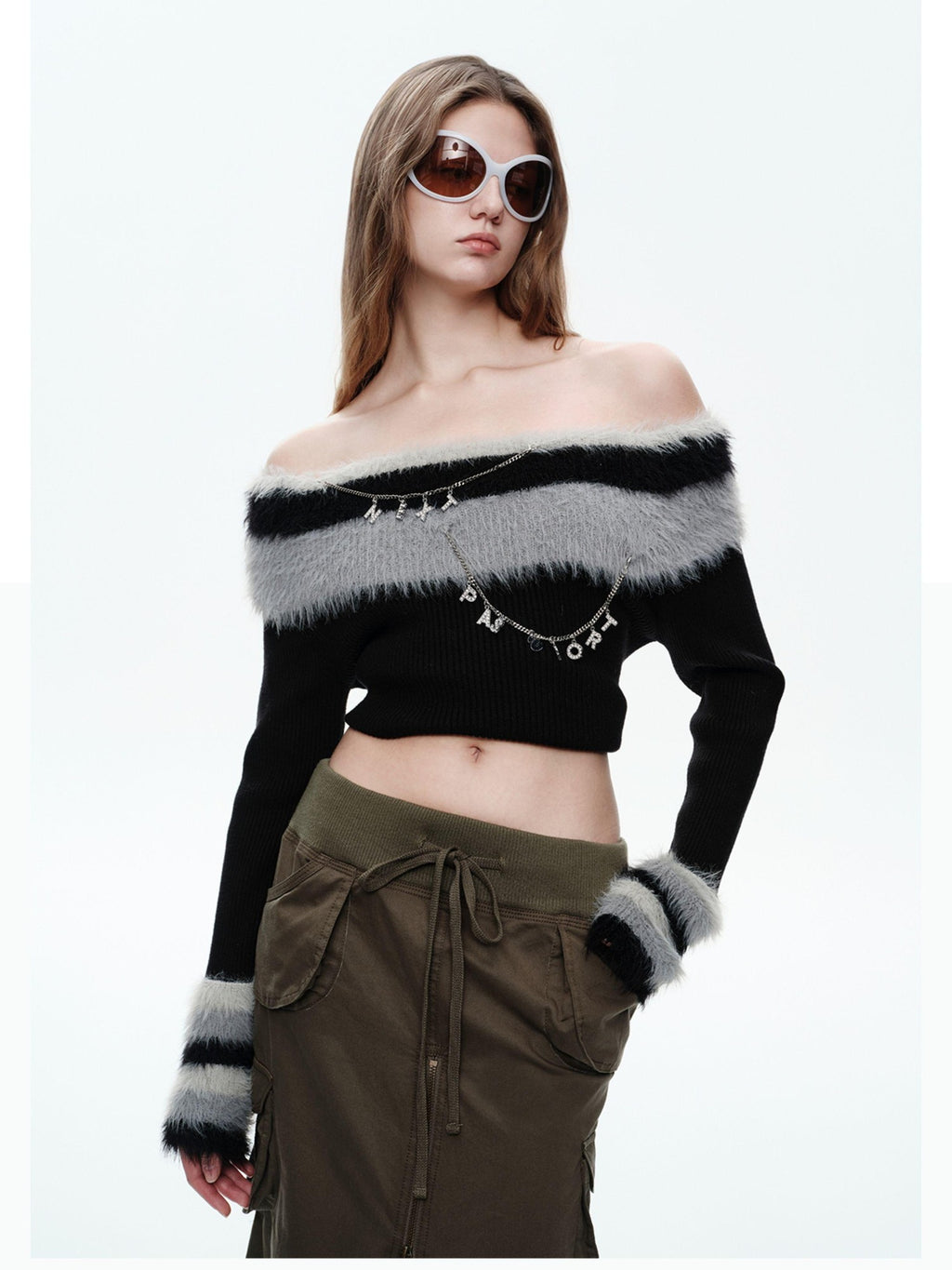 NextPassport MOF Black Convertible One Shoulder Knit Women's Off-shoulder Sweaters