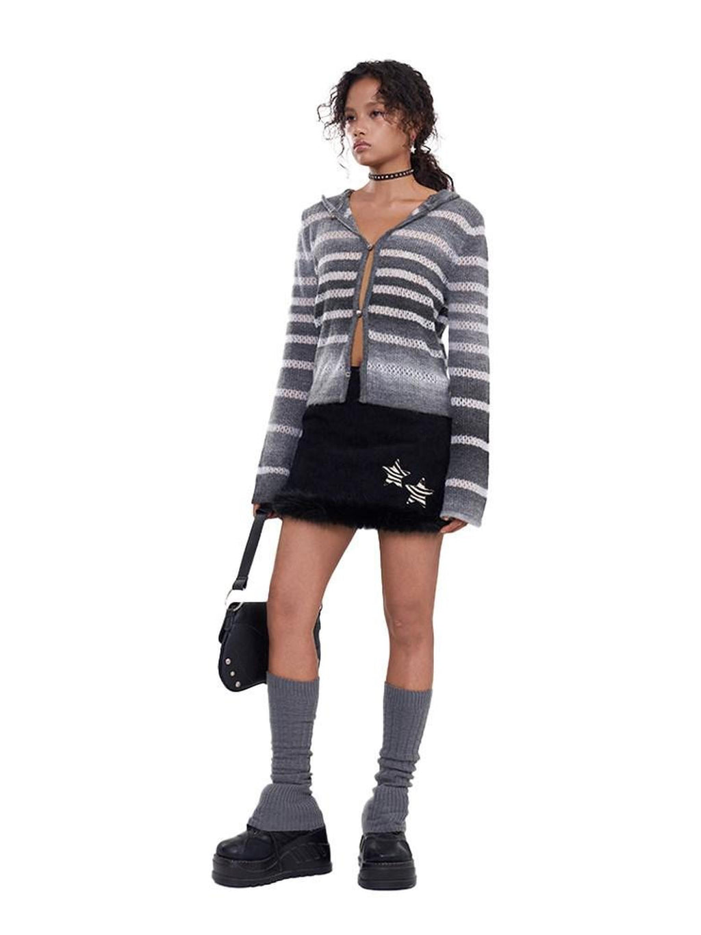 NextPassport MOF Black Corduroy Hem Fur Trim Frayed Edge Women's Polyester Mini Skirts