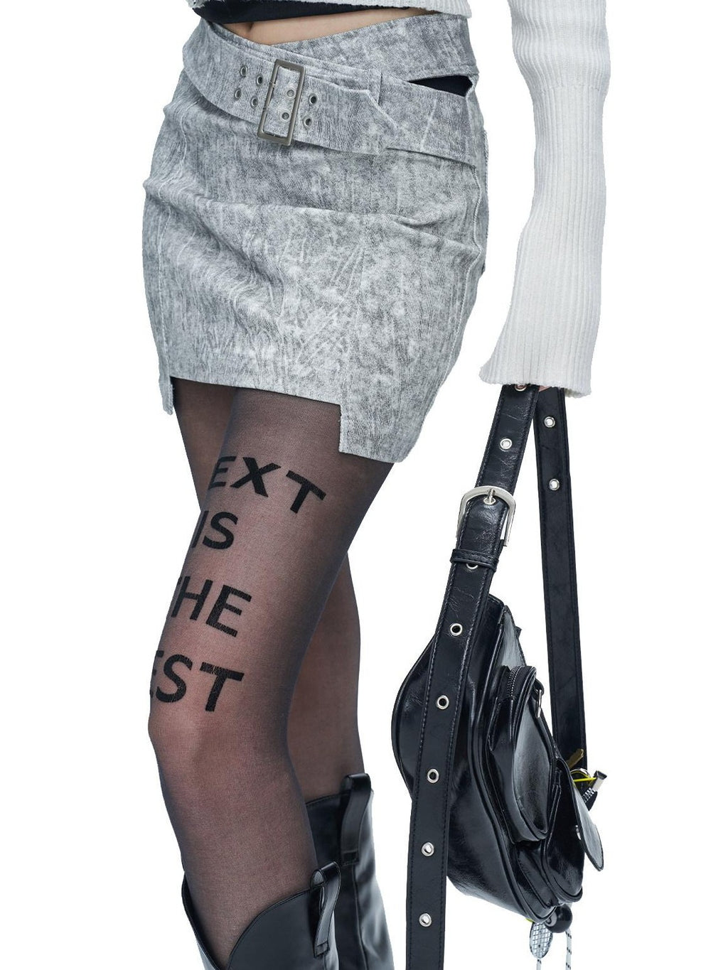 NextPassport MOF Black Flocked Letter Applique European Women's Sheer Lace Socks