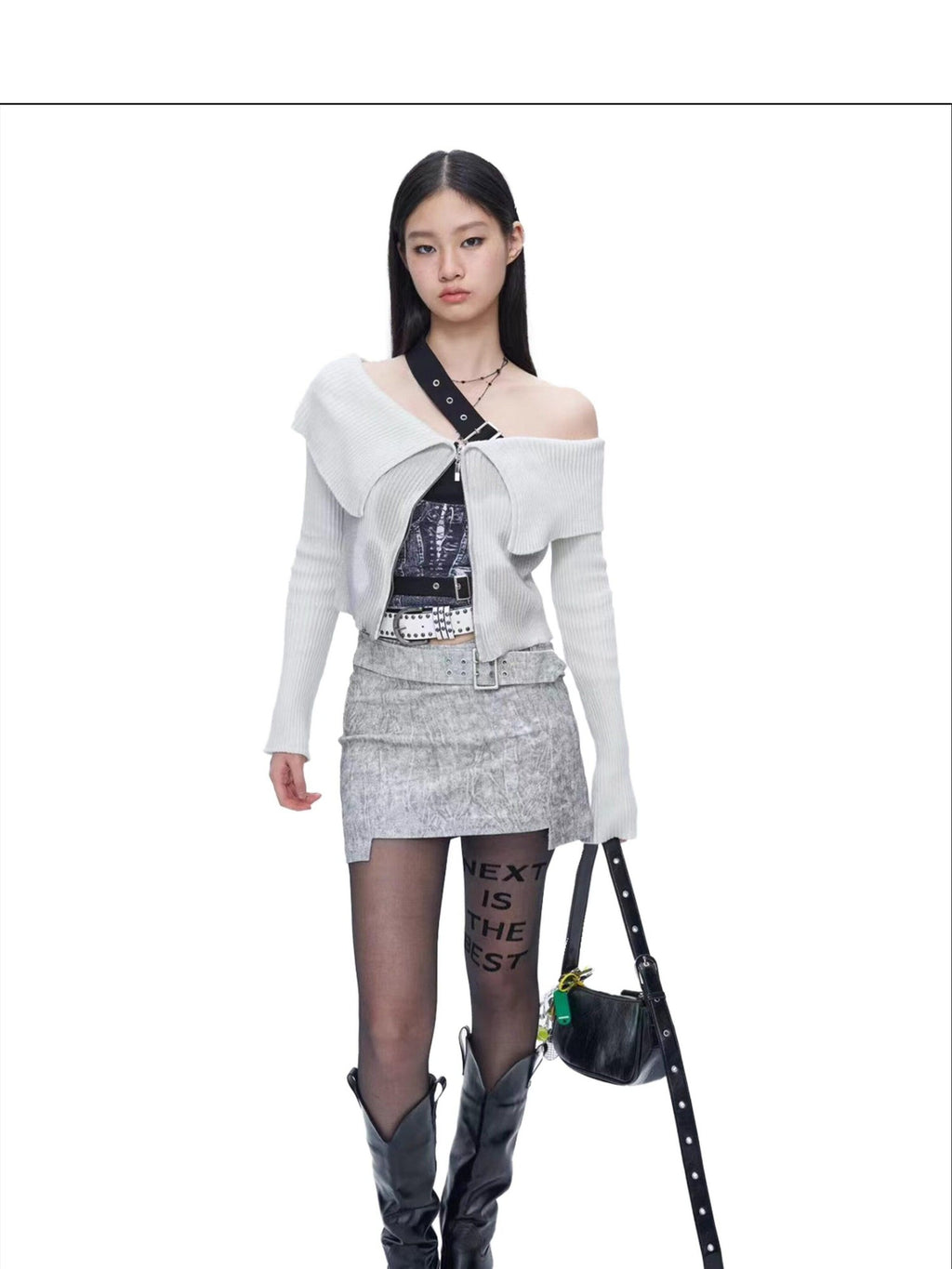 NextPassport MOF Black Flocked Letter Applique European Women's Sheer Lace Socks