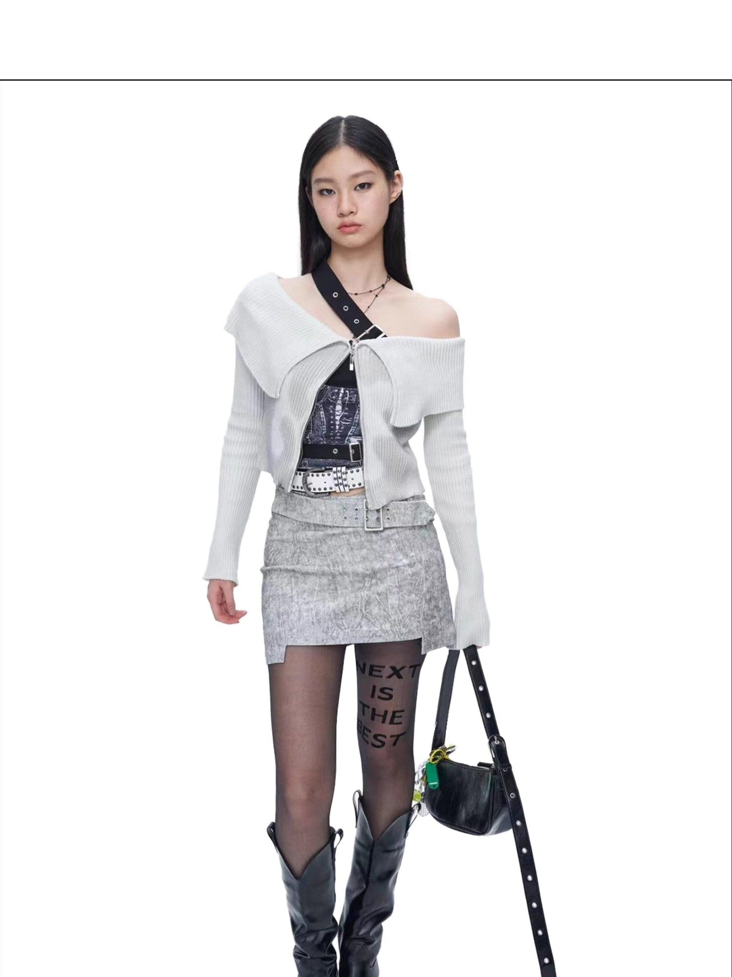 NextPassport MOF Black Flocked Letter Applique European Women's Sheer Lace Socks