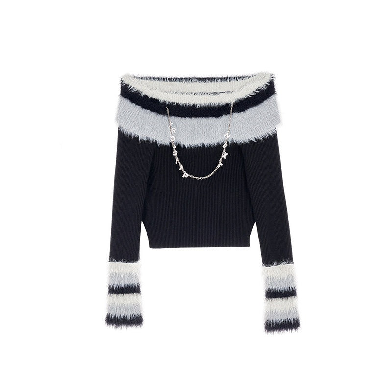 NextPassport_MOF_Black_Fur_Collar_Reversible_One_Shoulder_Women's_Polyester_Off-shoulder_Sweaters_744038054771_MISSTT