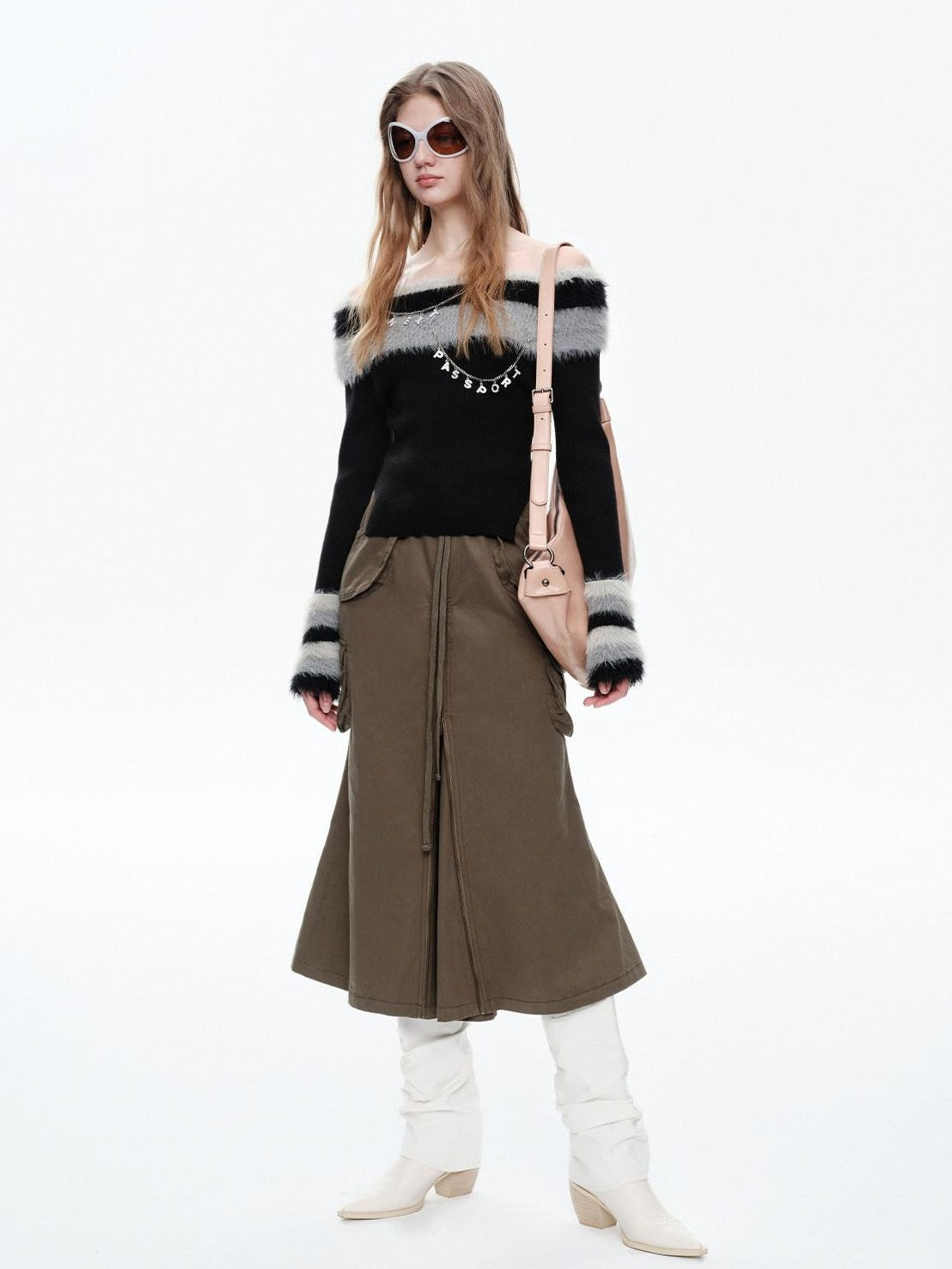 NextPassport MOF Black Fur Collar Reversible One Shoulder Women's Polyester Off-shoulder Sweaters