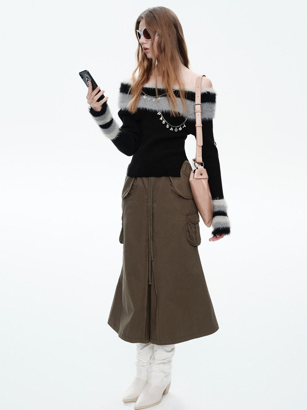NextPassport MOF Black Fur Collar Reversible One Shoulder Women's Polyester Off-shoulder Sweaters