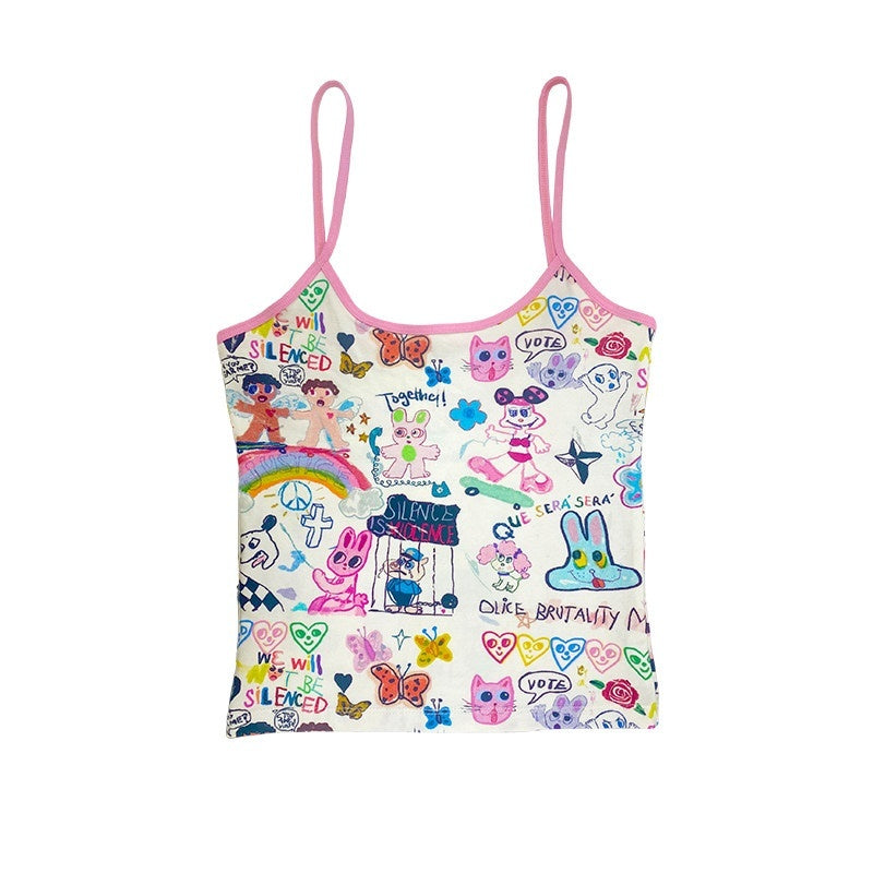 NextPassport_MOF_Black_Graffiti_Print_Cropped_Women's_Cotton_Stretch_Camisoles_790230482017_MISSTT