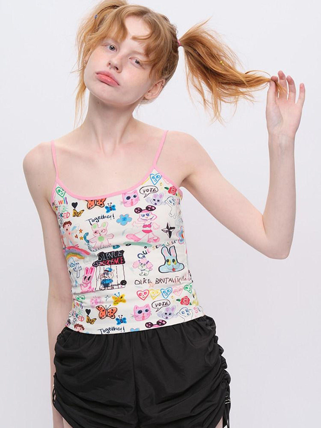 NextPassport MOF Black Graffiti Print Cropped Women's Cotton Stretch Camisoles