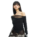 NextPassport_MOF_Black_Lace_Asymmetric_One_Shoulder_Women's_Viscose_Blend_Long_Sleeve_T-shirts_895913484161_MISSTT