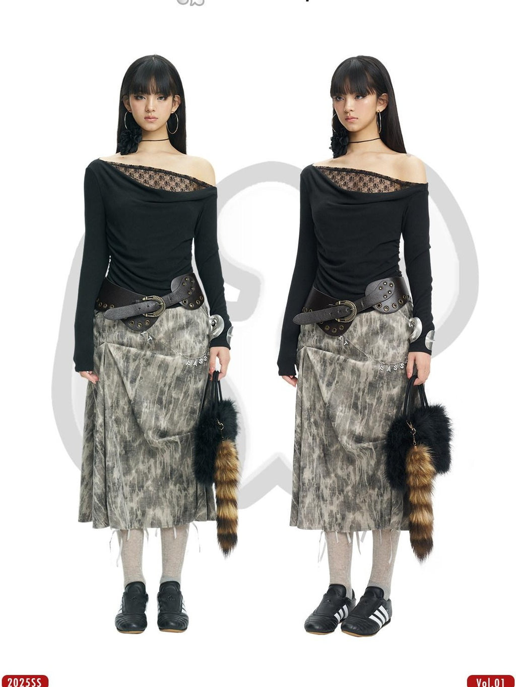 NextPassport MOF Black Lace Asymmetric One Shoulder Women's Viscose Blend Long Sleeve T-shirts