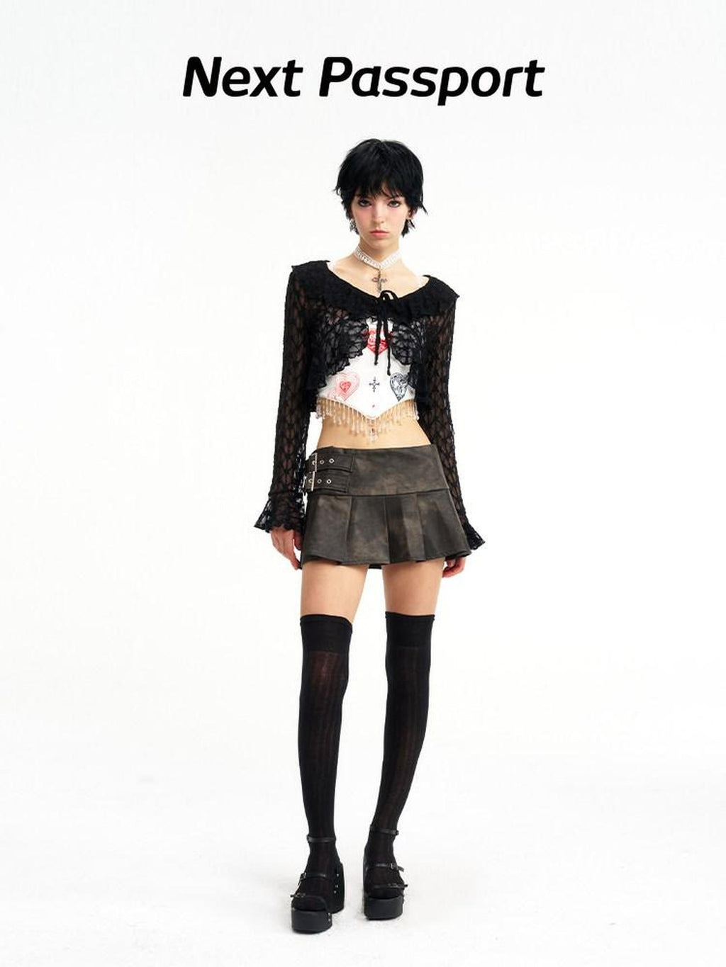 NextPassport MOF Black Sheer Lace Round Neck Slim Fit Women's Nylon Cardigans