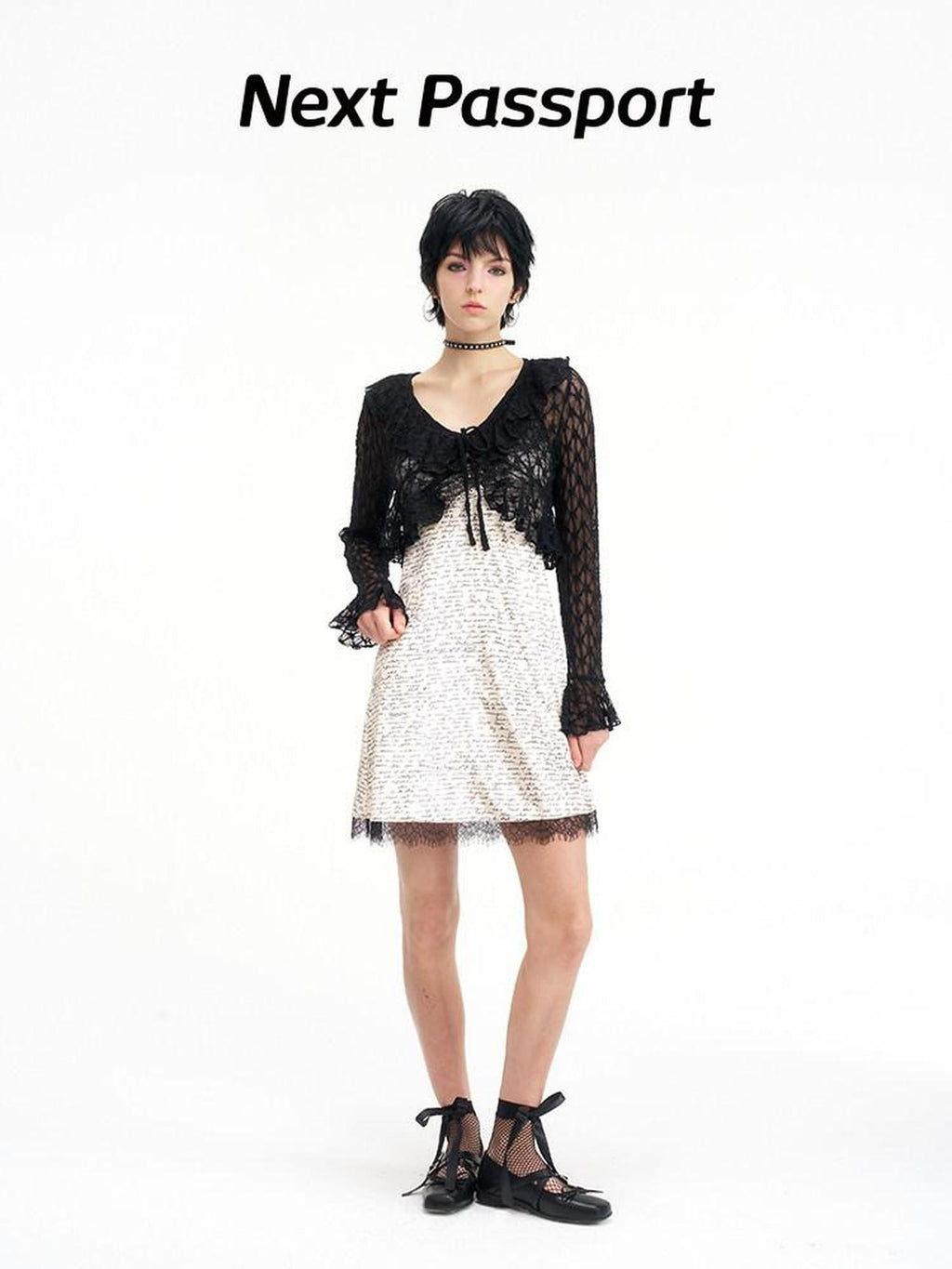 NextPassport MOF Black Sheer Lace Round Neck Slim Fit Women's Nylon Cardigans