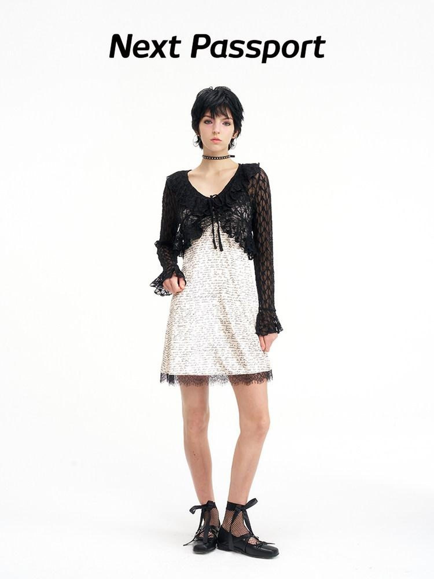 NextPassport MOF Black Sheer Lace Round Neck Slim Fit Women's Nylon Cardigans