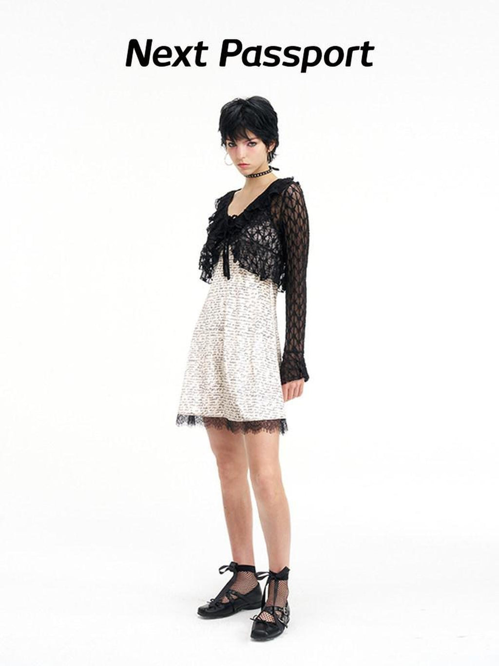 NextPassport MOF Black Sheer Lace Round Neck Slim Fit Women's Nylon Cardigans