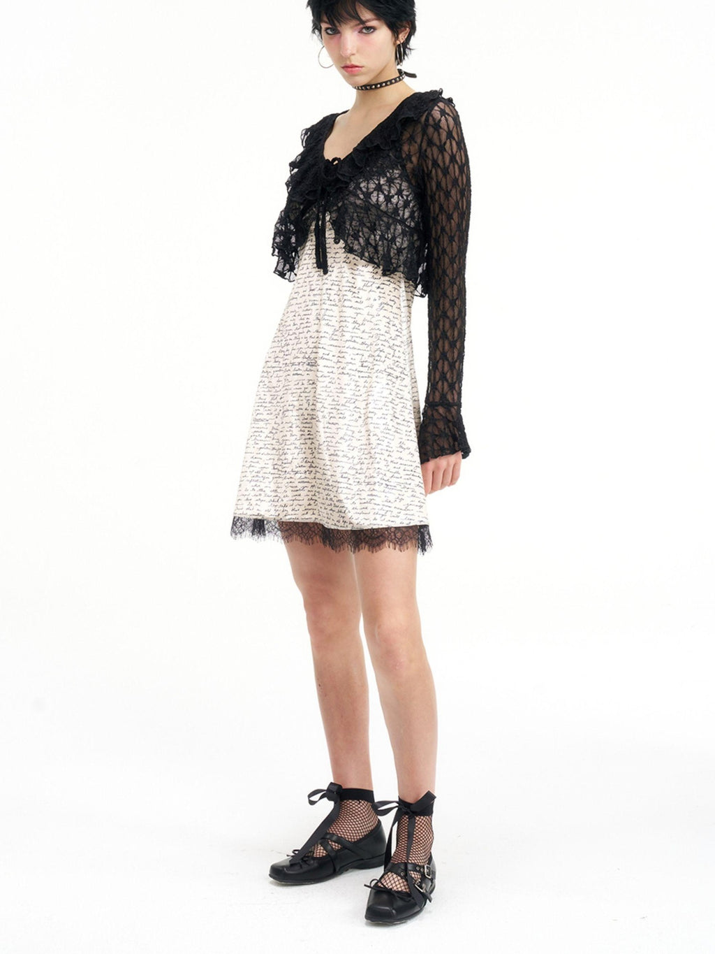 NextPassport MOF Black Sheer Lace Round Neck Slim Fit Women's Nylon Cardigans