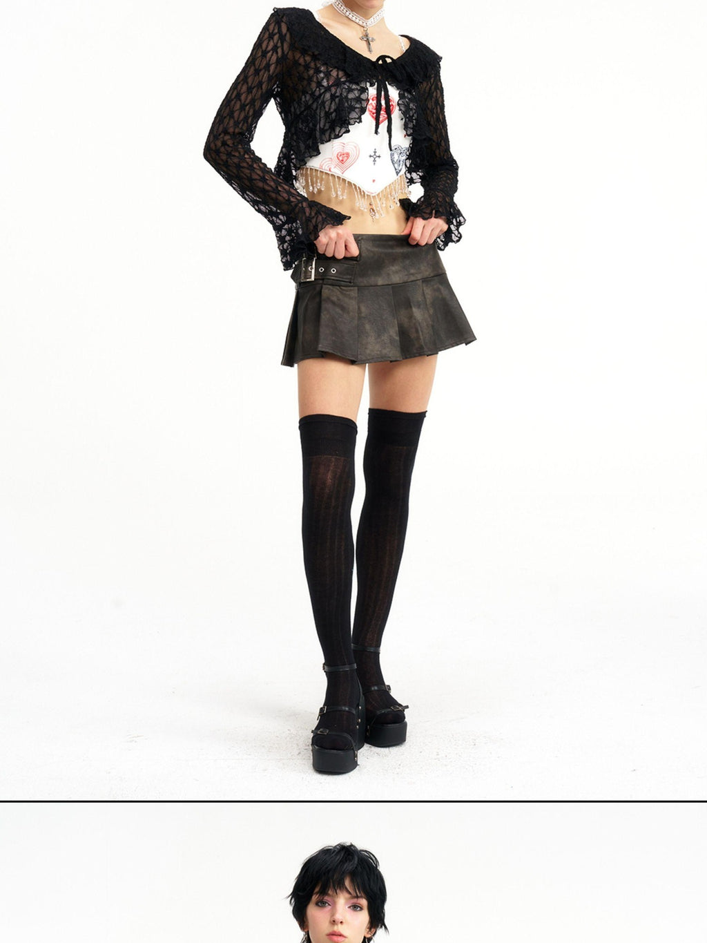 NextPassport MOF Black Sheer Lace Round Neck Slim Fit Women's Nylon Cardigans