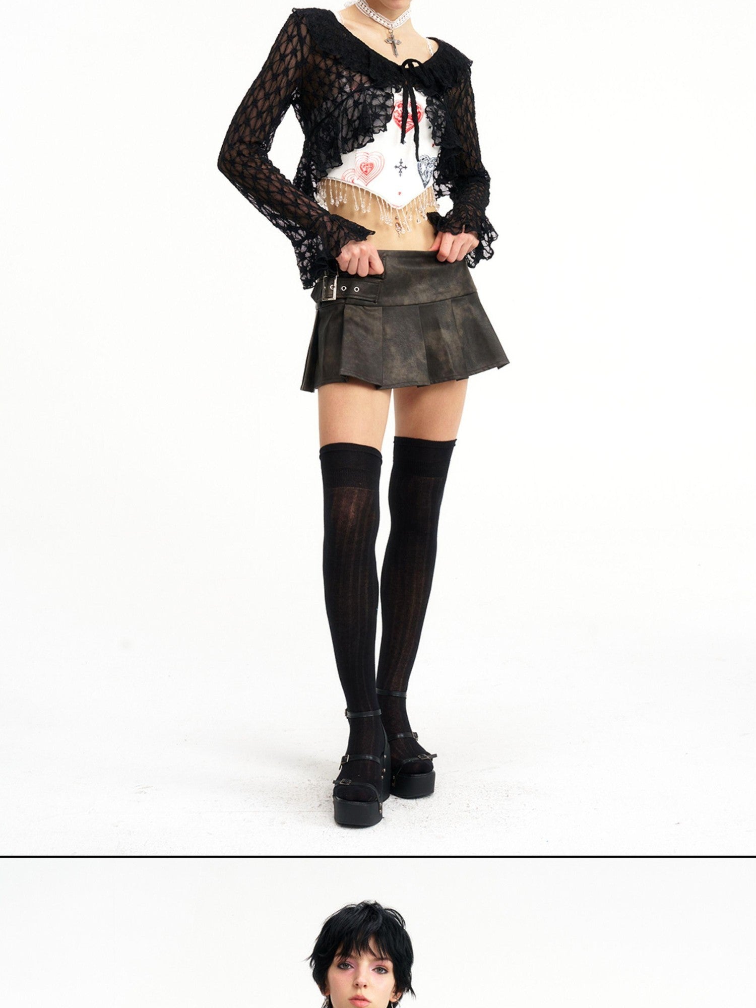 NextPassport MOF Black Sheer Lace Round Neck Slim Fit Women's Nylon Cardigans