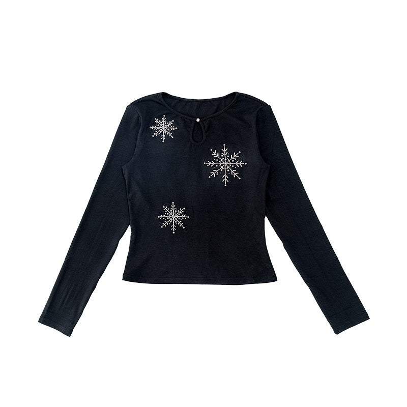 NextPassport_MOF_Black_Snowflake_Beaded_Waterdrop_Neck_Women's_Cotton_Long_Sleeve_T-shirts_839602998577_MISSTT