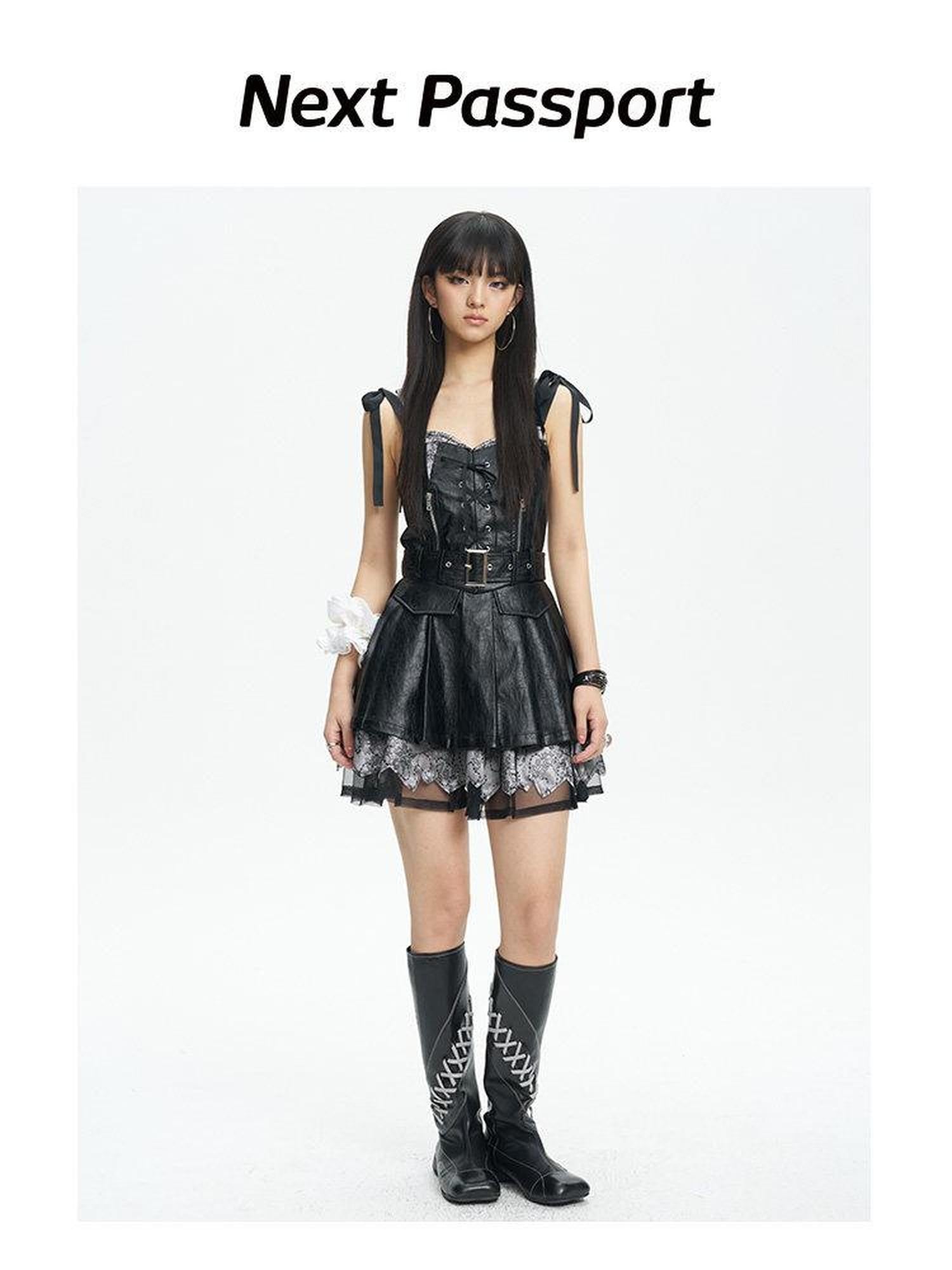 NextPassport MOF Black Strappy Off Shoulder Women's Pu Leather Slip Mini Dresses